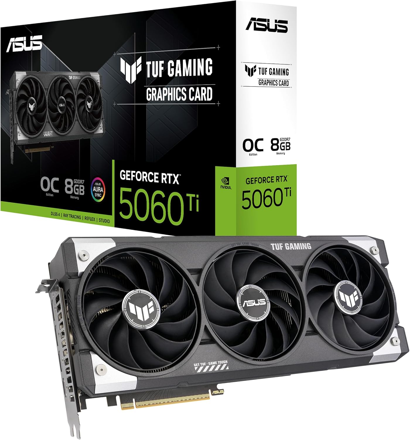 ASUS TUF GeForce RTX™ 5060 Ti 8GB GDDR7 OC Edition Graphics Card, NVIDIA, Desktop (PCIe® 5.0, HDMI®/DP 2.1, 3.1-Slot, Military-Grade Components, Protective PCB Coating, Axial-tech Fans)