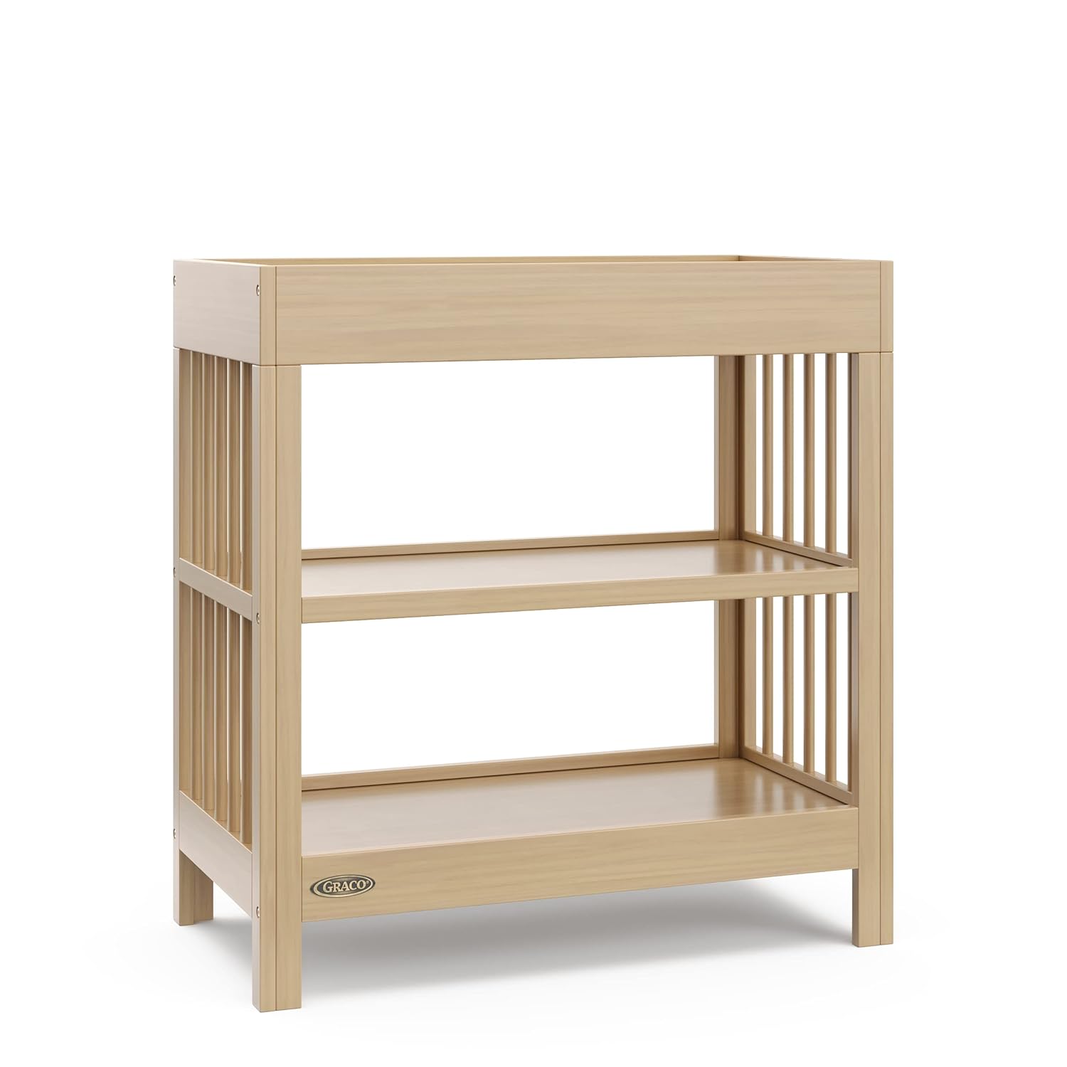Graco Teddi Changing Table with Water-Resistant Changing Pad (Driftwood) - GREENGUARD Gold Certified, Includes Bonus Water-Resistant Changing Pad with Safety Strap, 2 Shelves, Easy-to-Match