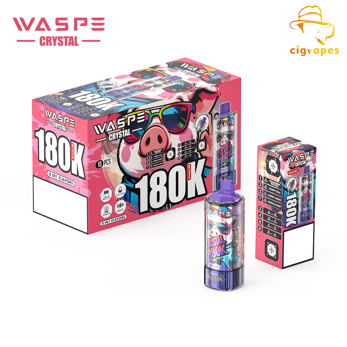 EU Warehouse Waspe Crystal 180k 8 In 1 Puffs 180000 Disposable Vapes Fruit Ice Combos