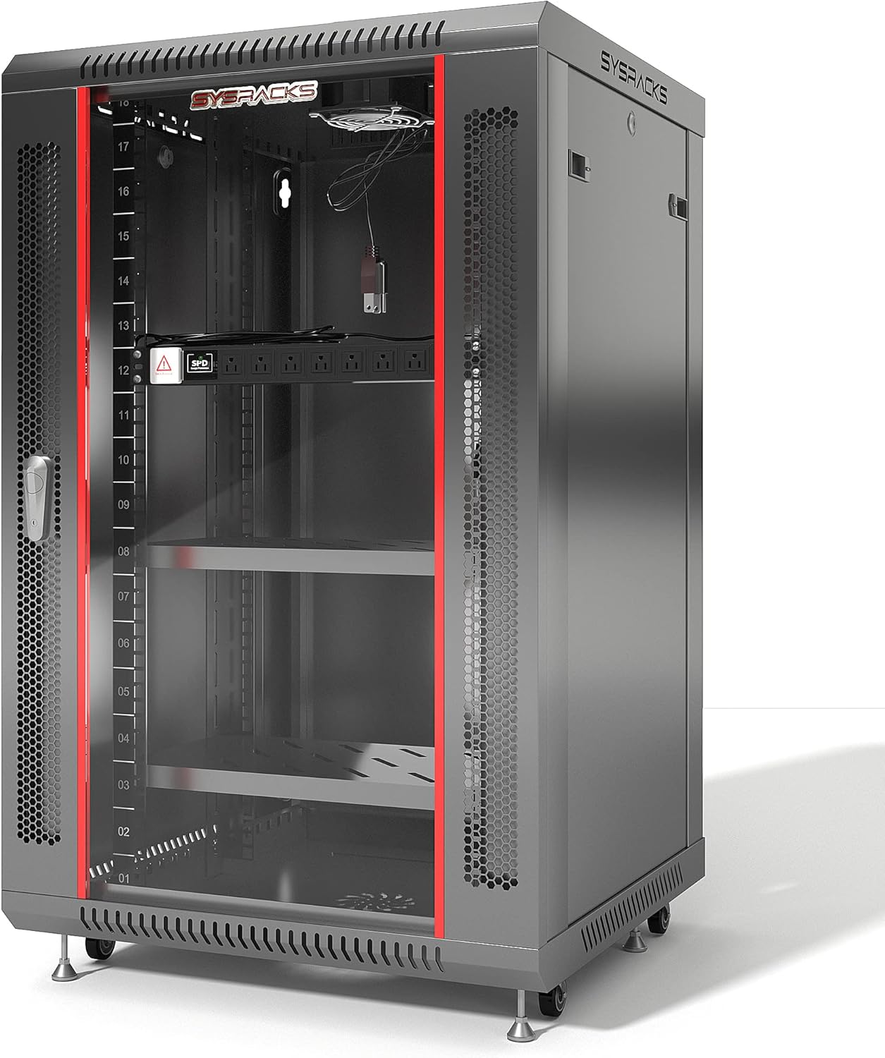 Sysracks 18U Wall Mount Av Server Network Rack 24 inch Deep Data Cabinet on Wheels - Cooling Fan - 2 Shelves - PDU - Casters - Dust Tight Cable Entries
