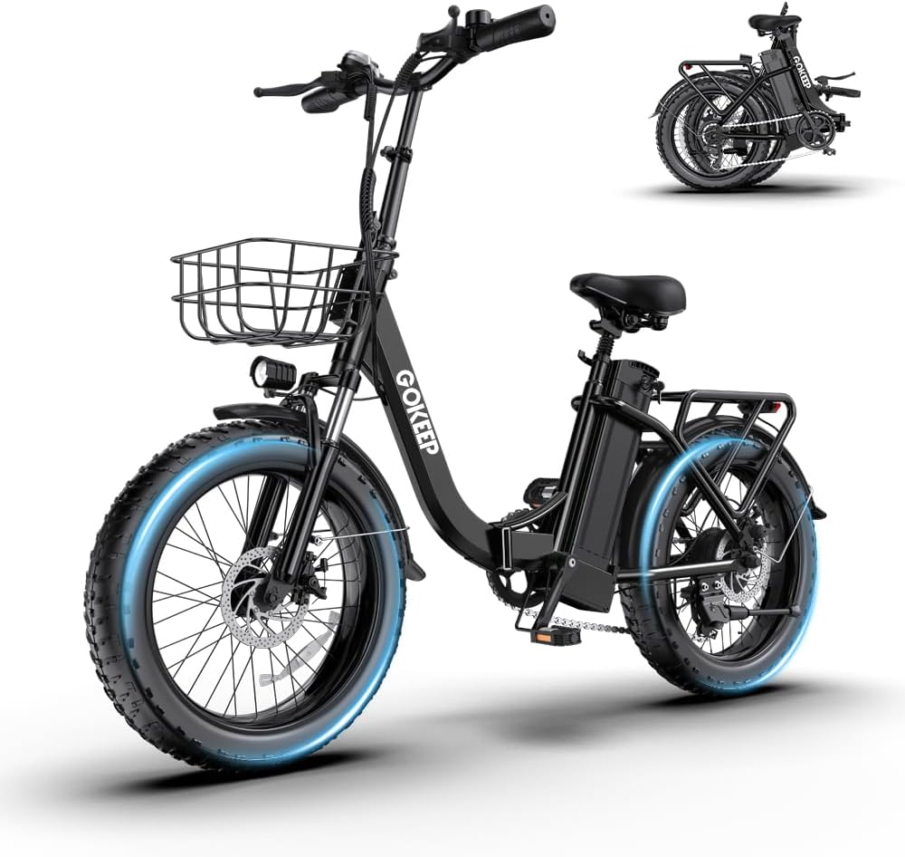 Folding Electric Bike, 1300W Peak Motor, 75 Miles PAS Range, 52V 13Ah Removable Battery, 20