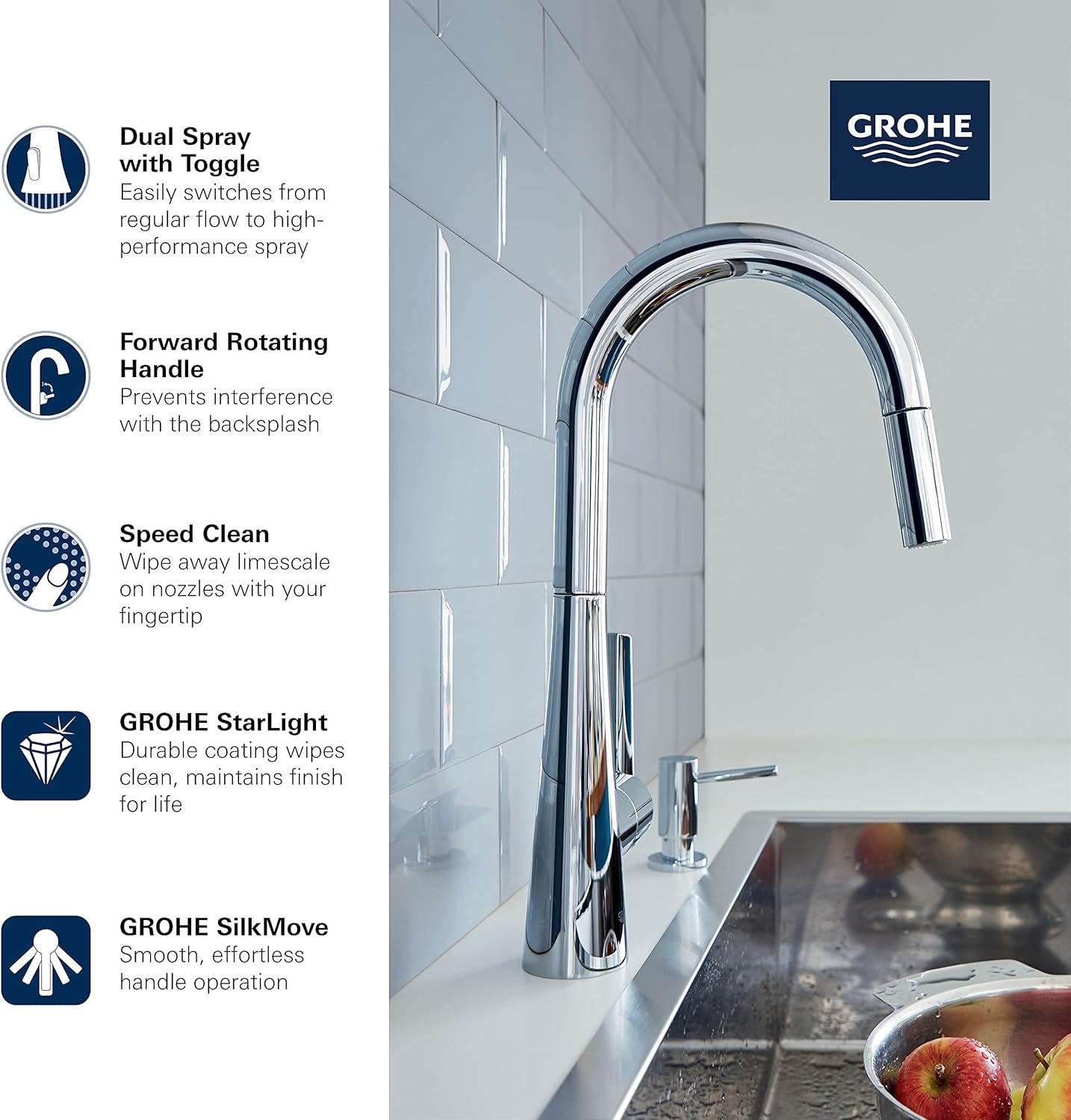 GROHE 32226003 Zedra Single-Handle Kitchen Faucet, Starlight Chrome