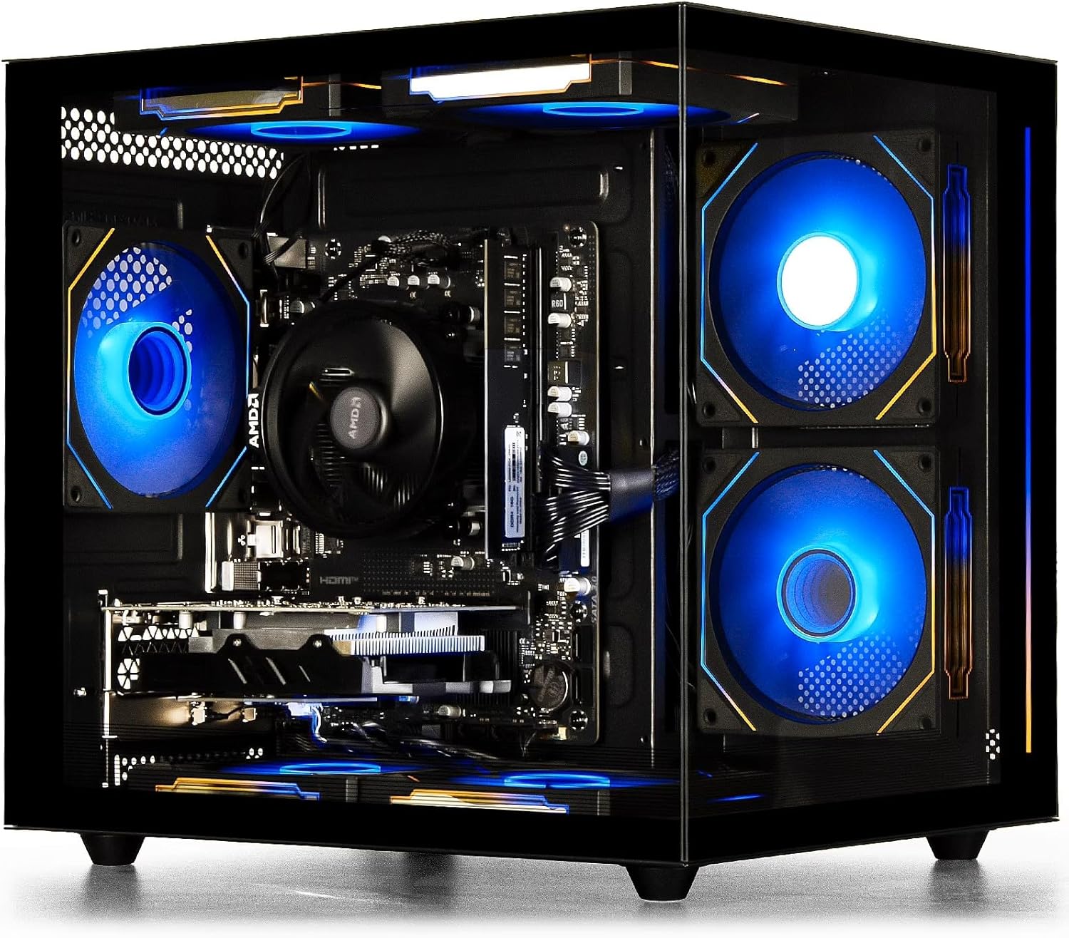 suevery Prebuilt Gaming Desktop Computer 16G Memory 512G SSD Ryzen5 6Cores 3.6G Up to 4.1G 4G Graphics Card WiFi 6 Bundle Gamer Tower Streaming PC (Black, Ryzen5-16G-512G-RX560 4G)