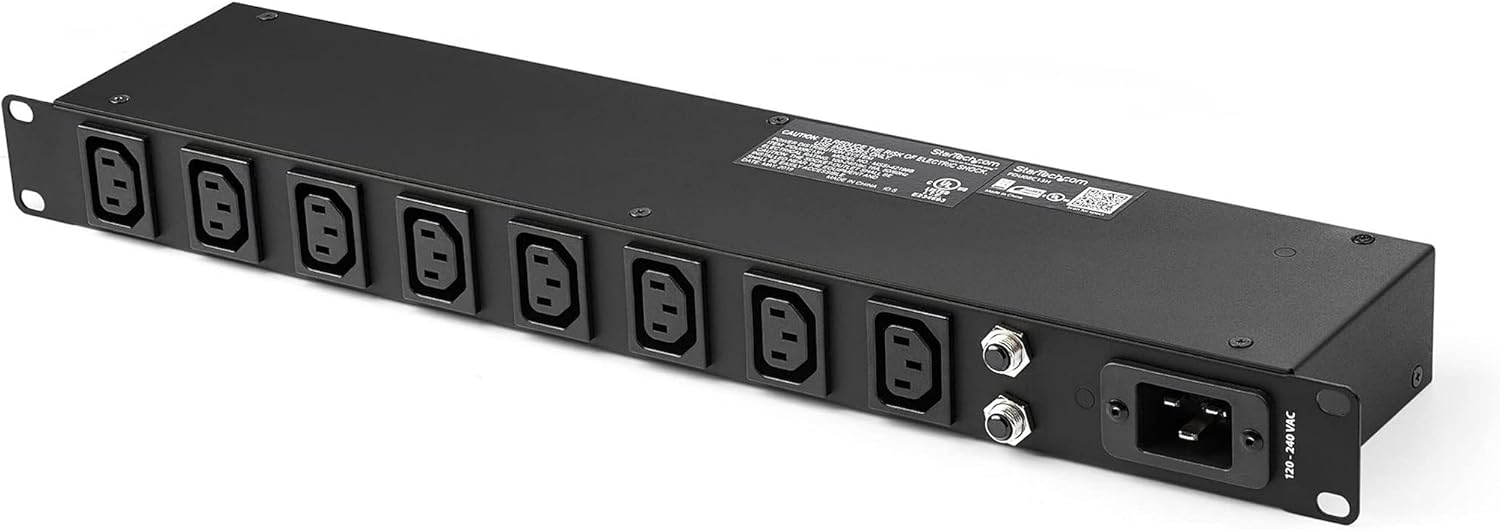 StarTech.com 1U 19 inch 8 Port Rack Mount PDU - IEC C13 Socket Rackmount Power Supply/Strip - Horizontal Server Rack Mountable PDU /Data Center Power Distribution Unit 16A 240V (PDU08C13H)
