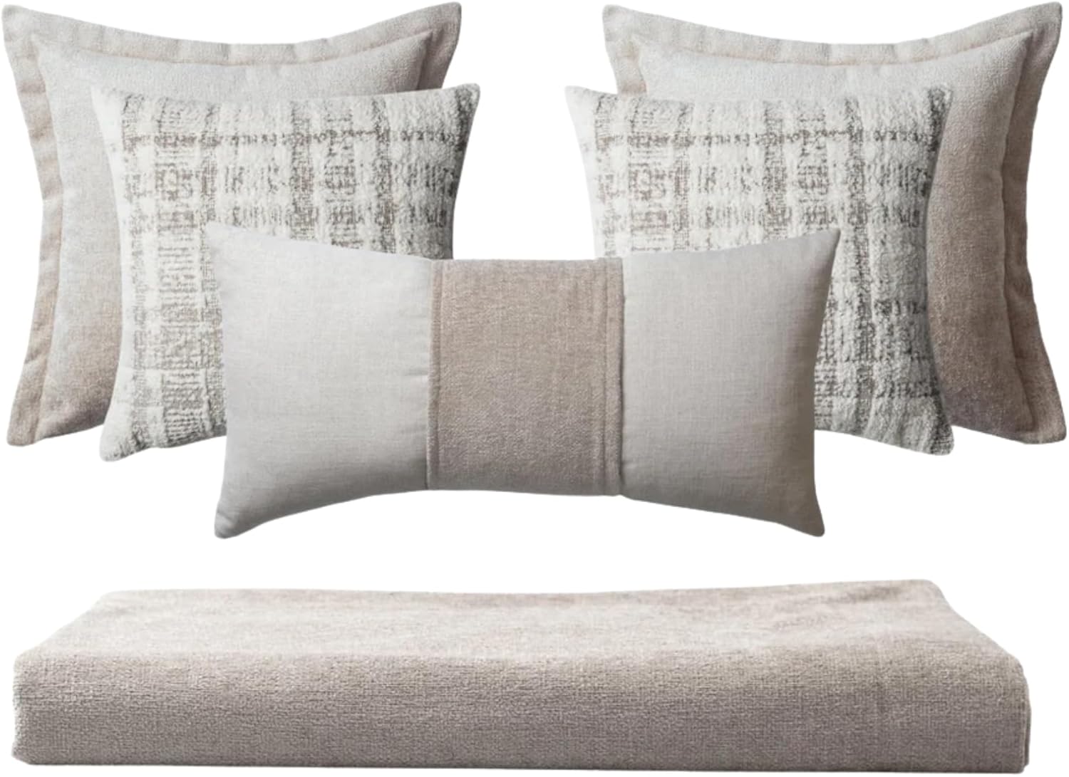 Set of 5 Throw Pillow Cover & 1 Piece Bed Runner Scarf 102