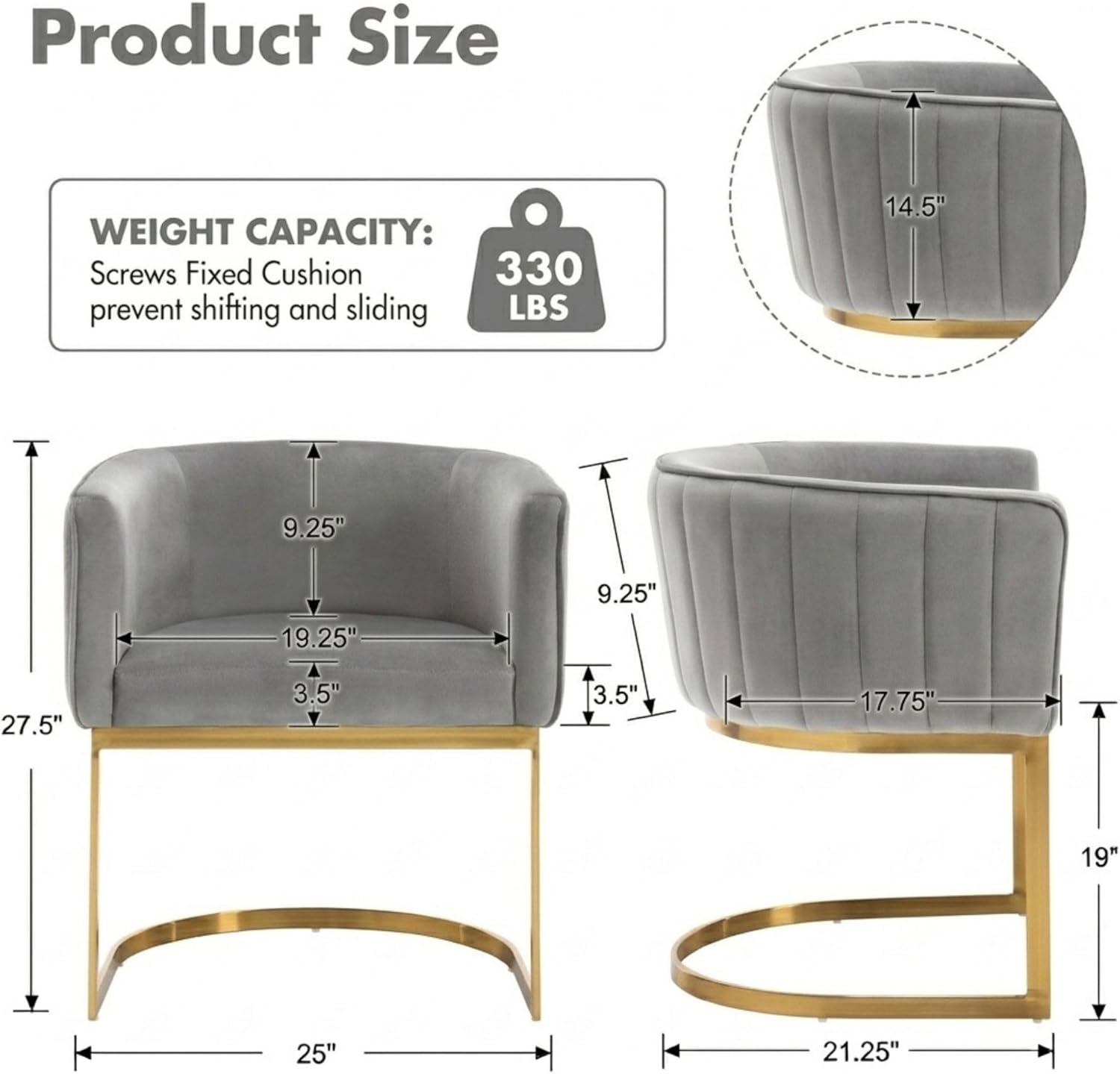 Hyfirm Gray and Gold Modern Barrel Dining Room Chairs Set of 4, Velvet Upholstered Accent Chairs with Curved Back for Kitchen Island, Luxury Comfort Seating Cantilever Metal Frame