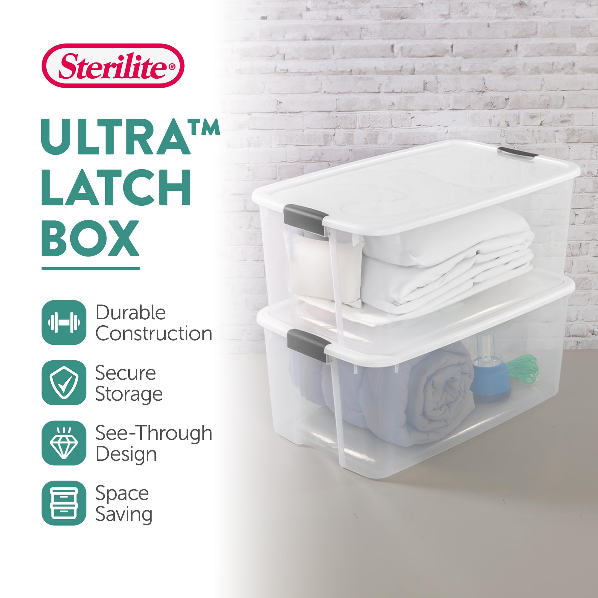 STERILITE 4-Pack Clear Plastic Storage Bins with Lids - 116 Quart