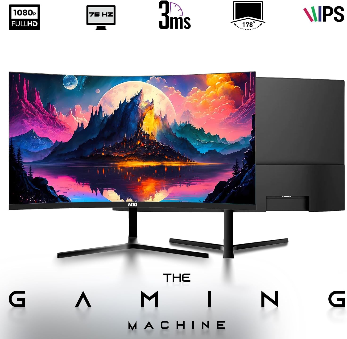HP Carbon Black Desktop Computer PC–Intel Core i5,16GB ARGB RAM,512GB SSD,GT-1030 Graphic Card,24 Inch Curved Monitor,RGB KBM with AI Copilot Key,RGB Headphone,Webcam,Windows 11 (Renewed)