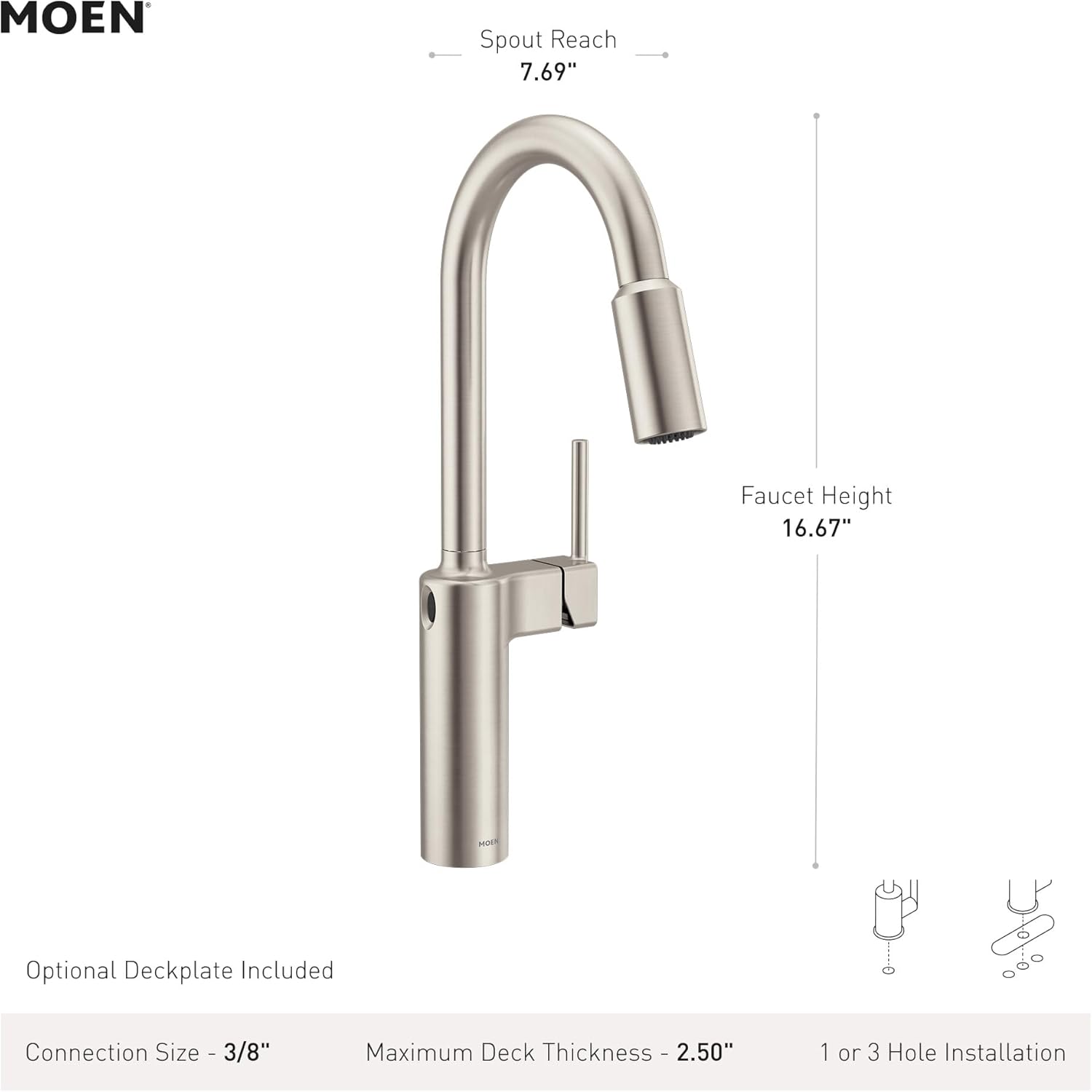 Moen Inara Spot Resist Stainless MotionSense Wave One-Handle Touchless Kitchen Faucet with Pulldown Sprayer and Power Clean, 87463EWSRS