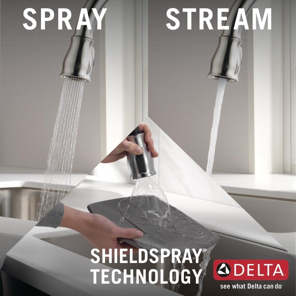 Delta Leland Brushed Nickel Touch Kitchen Faucet with Pull Down Sprayer, Traditional Single Hole Touch On Kitchen Sink Faucet, Single Handle, SpotShield Stainless 9178T-SP-DST