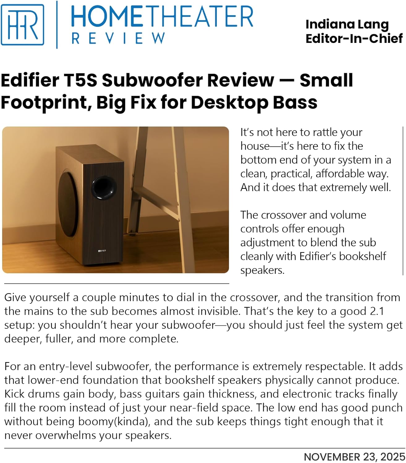 Edifier T5s Powered Active Subwoofer with 70W RMS, 8