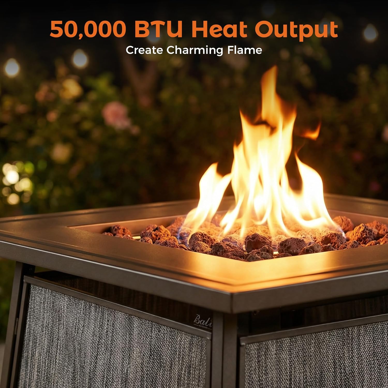 BALI OUTDOORS 50,000 BTU Propane Fire Pit Outdoor, 28 inch Propane Fire Pit Table Square, Gas Firepits for Outside Patio, Garden, Backyard