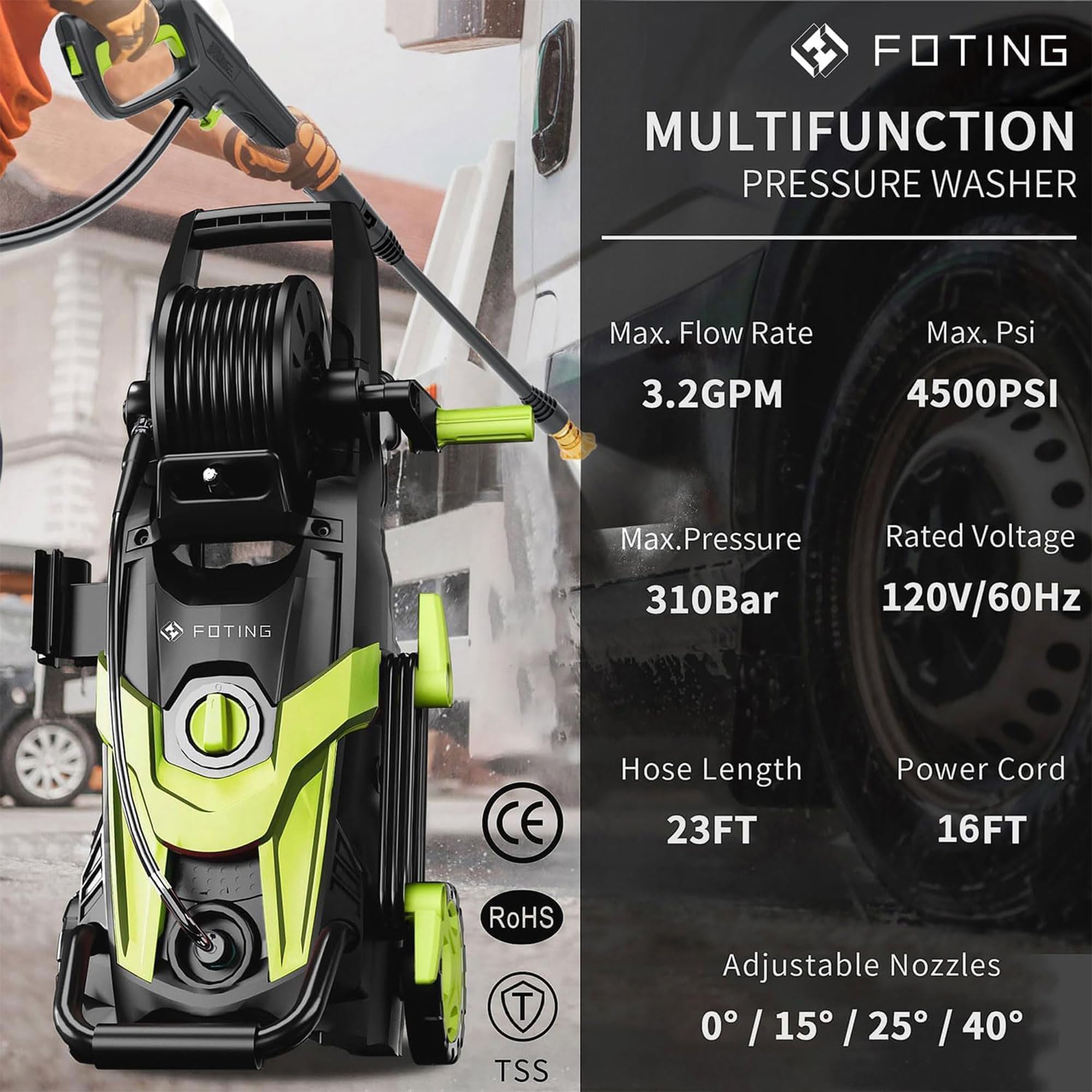 FOTING Upgraded 4500PSI Pressure Power Washer with Accessories