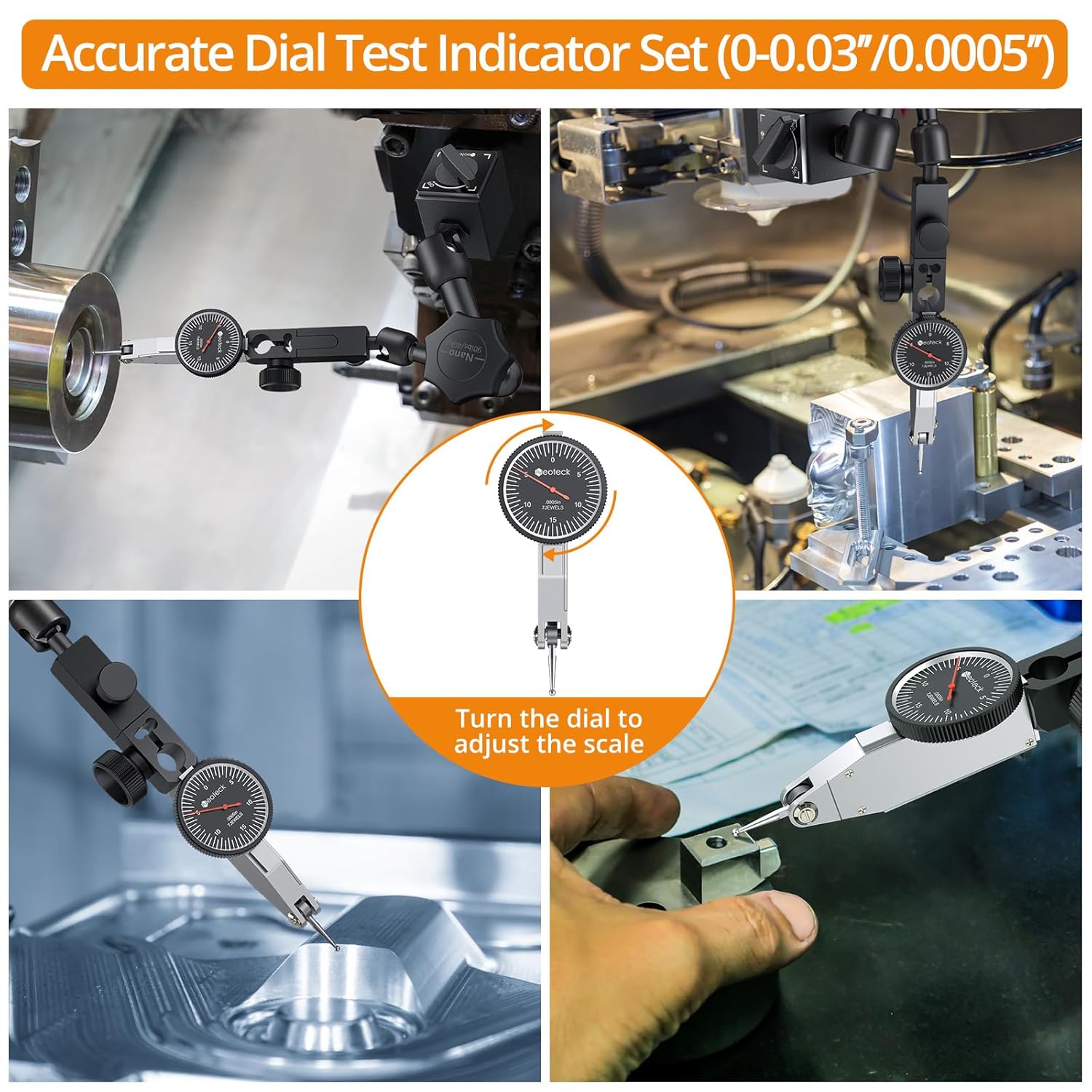 Neoteck Dial Test Indicator with Magnetic Base Stand and Storage Case, 0-0.03