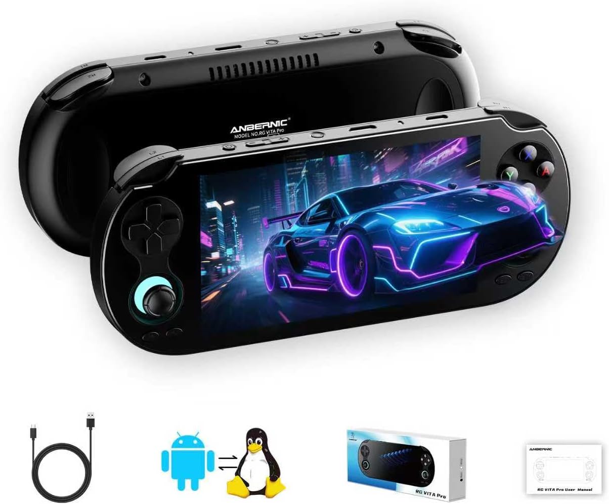 Ayhgicxt RG VITA Pro Retro Handheld Game Console RG VITA Pro RK3576 Dual OS Android 14 and Linux System 4 +64GB 5.5-inch IPS INCELL Borderless Full Touch Screen 5000mAh WiFi 6 Bluetooth 5.2 Black