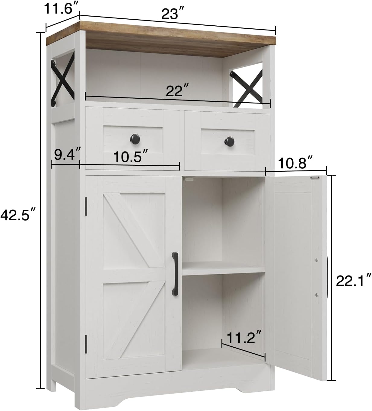 Befrases Farmhouse White Storage Cabinet with Doors and Drawers, Freestanding Kitchen Pantry Cabinet, Floor Storage Cabinet Hutch Cupboard for Kitchen, Living Dining Room, Bathroom