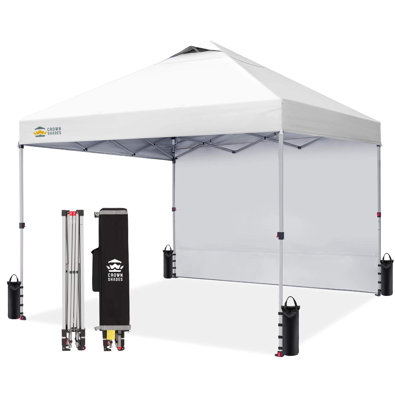 CROWN SHADES 10x10 Pop Up Canopy Tent with Side Wall - White
