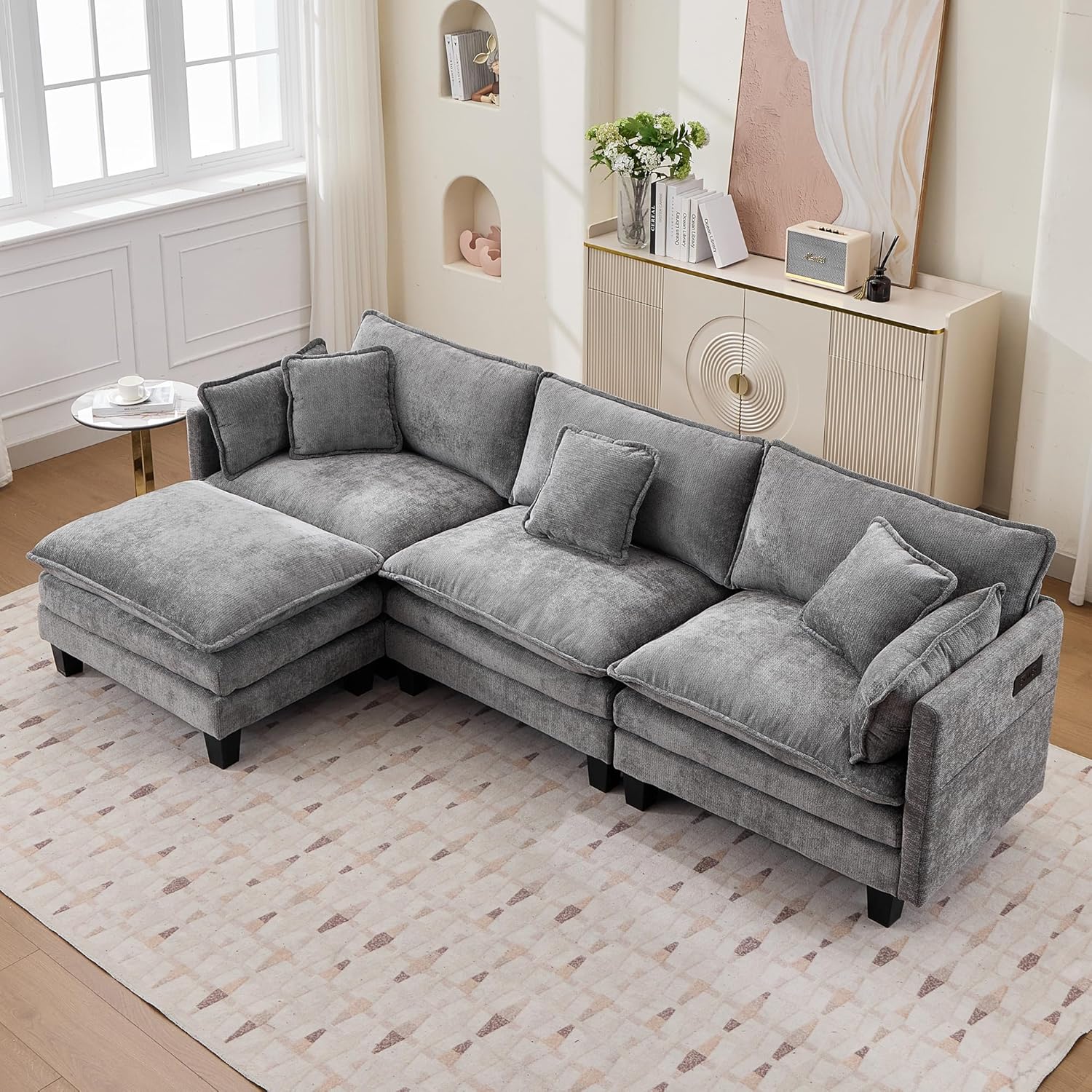 Opiesit Modular Sectional Sofa with Movable Ottoman, 110