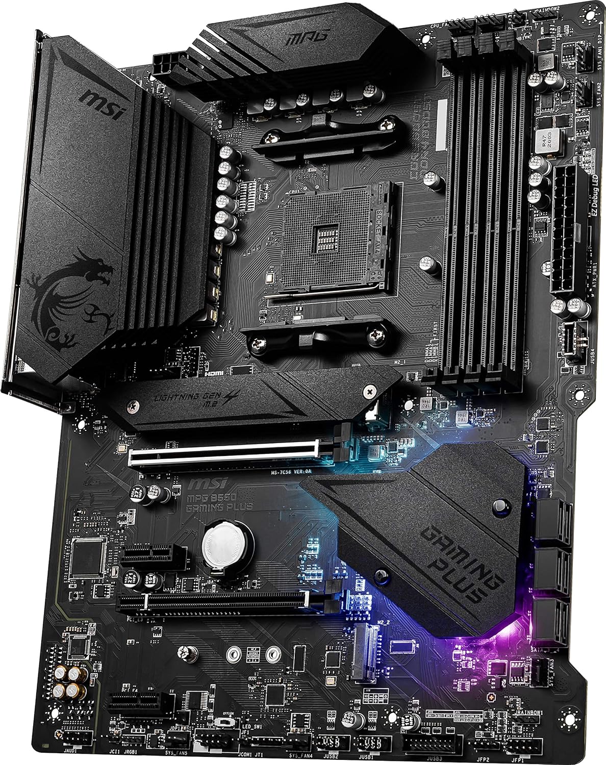 MSI MPG B550 Gaming Plus Gaming Motherboard (AMD Ryzen 5000, AM4, DDR4, PCIe 4.0, SATA 6Gb/s, M.2, USB 3.2 Gen 2, HDMI/DP, ATX)