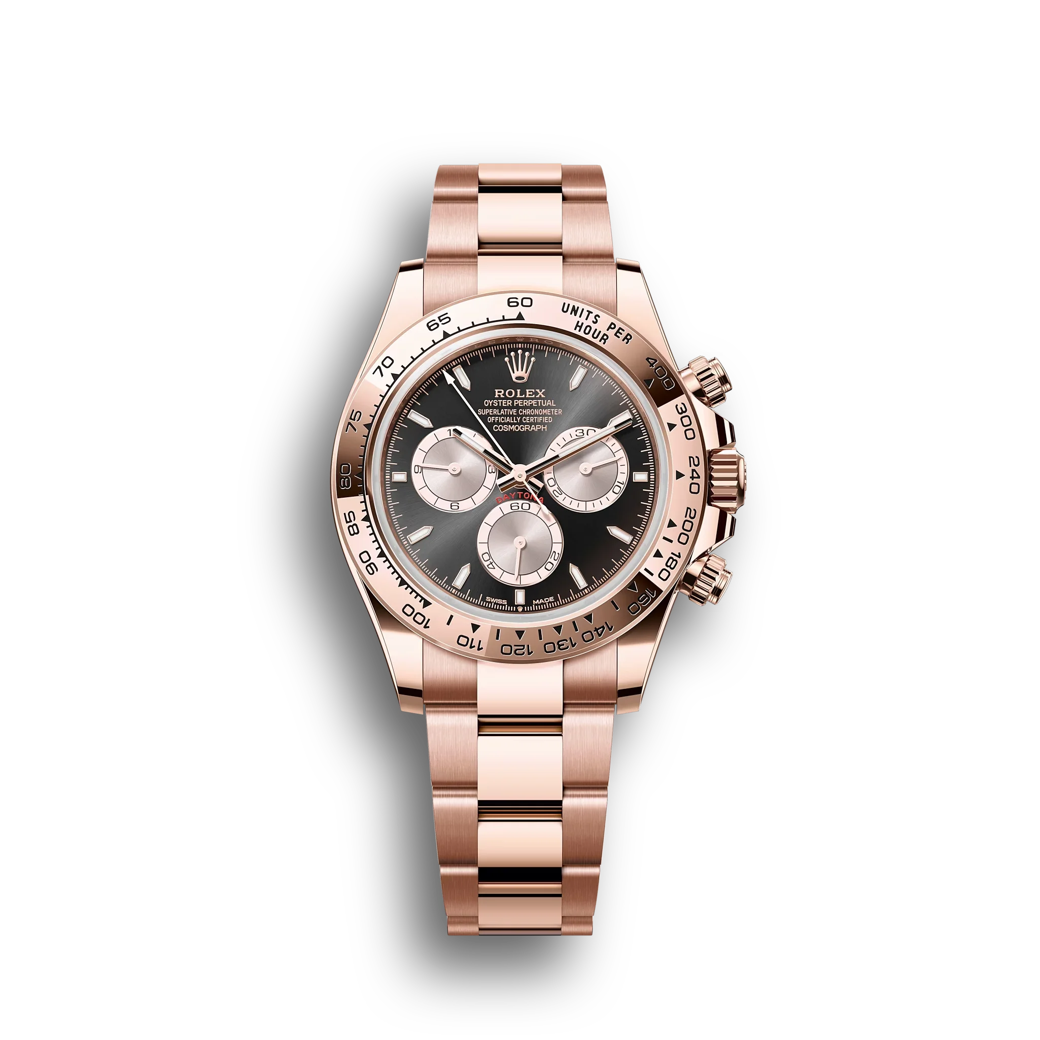 Daytona Cosmograph: Oyster, Everose gold, Bright black and Sundust dial, m126505-0001