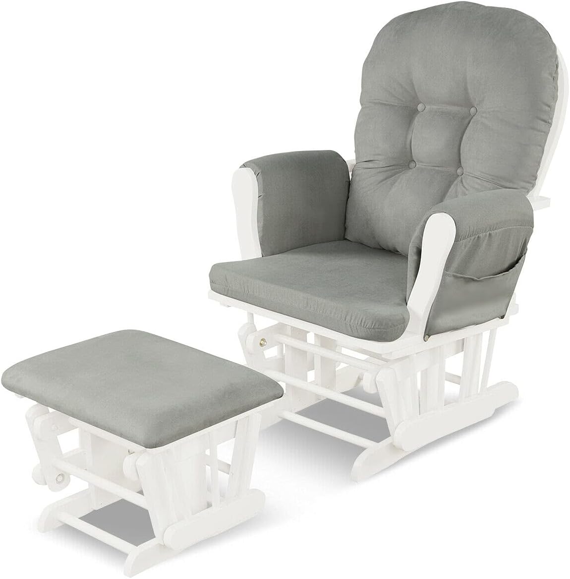 Caraya Modern Style Rocking Glider Wood Chair with Ottoman Cushion Set Sturdy Stable for Living Room, Bedroom, Nursery Light Grey