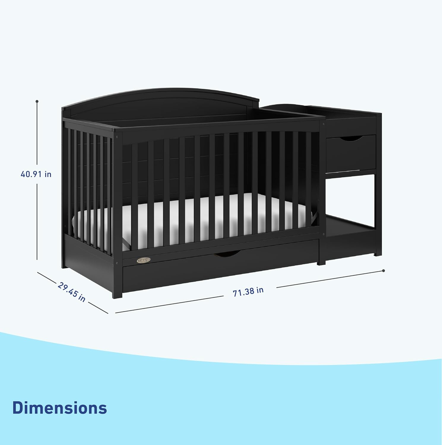 Graco Bellwood 5-in-1 Convertible Crib & Changer with Drawer - GREENGUARD Gold Certified, Full-Size Storage Drawer, Converts to Toddler Bed (Black)