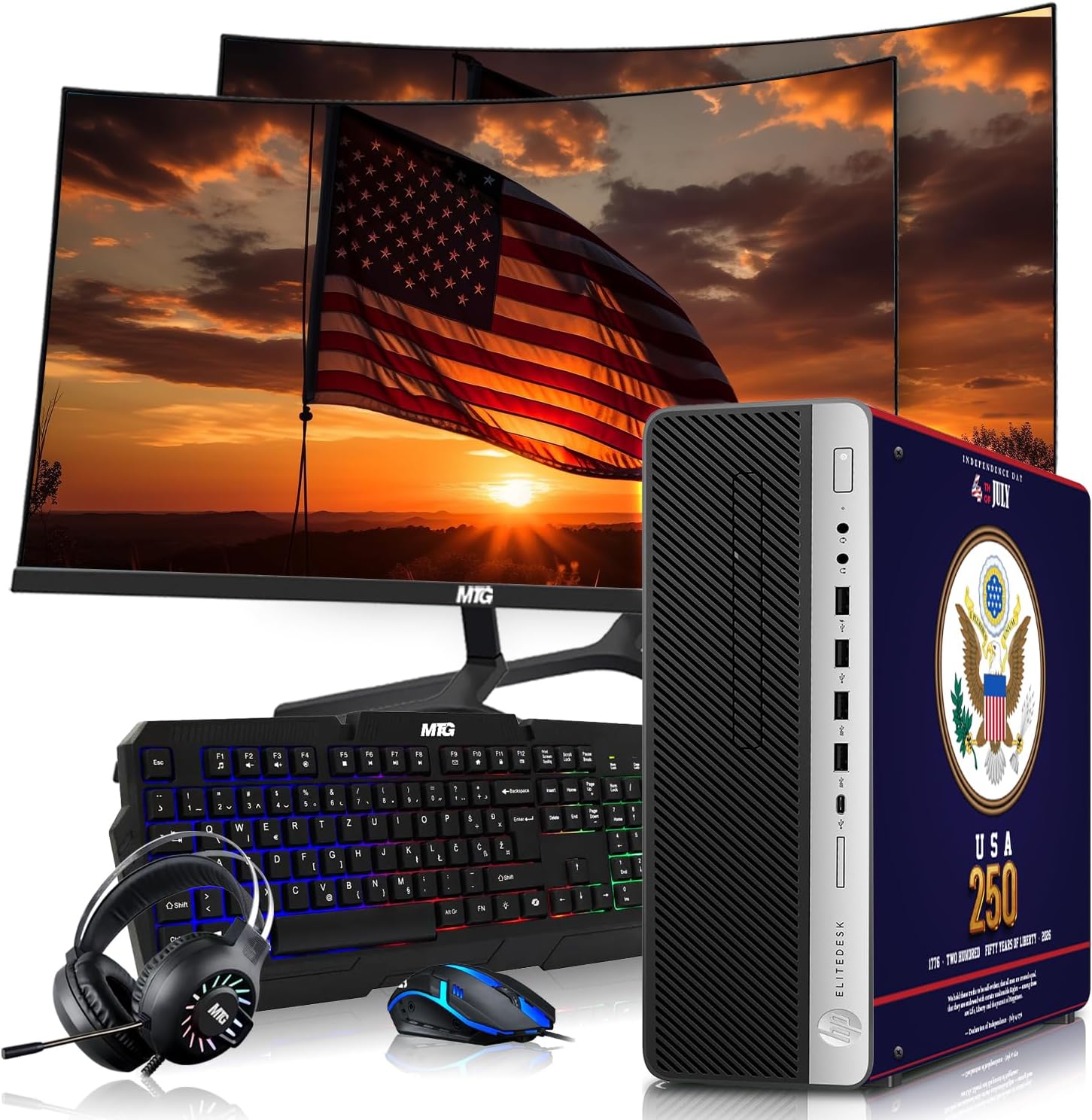 HP EliteDesk Liberty 250 Edition Gaming Desktop Computer PC, AMD, 16GB RAM, 256GB SSD OS+2x500GB HDD, Dual 27