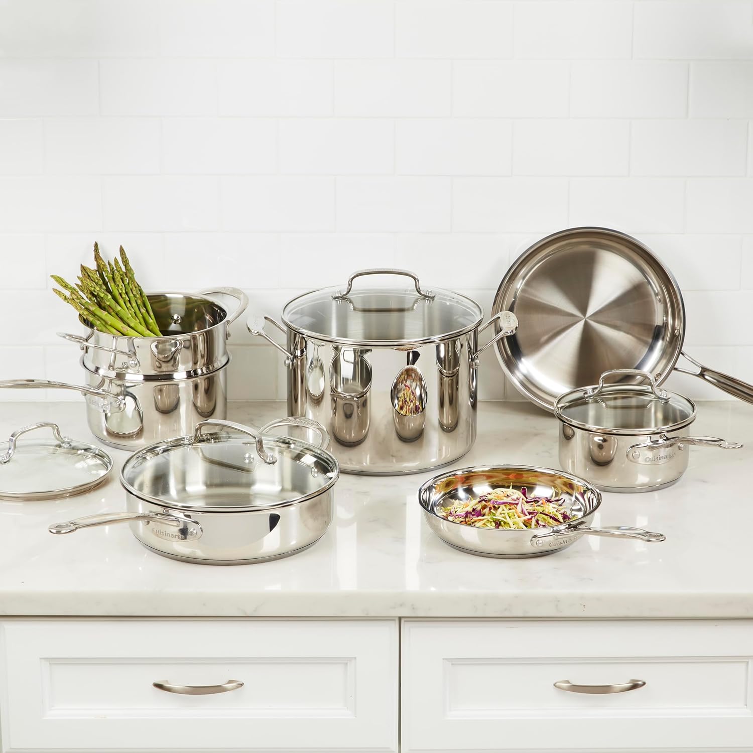 Cuisinart Chef's Classic 11-Piece Stainless Steel Pots and Pans Set, Cookware Set Compatible with Induction, Electric, Gas Cooktops, Aluminum Core for Even Heat, Cool Grip Handles, Dishwasher Safe