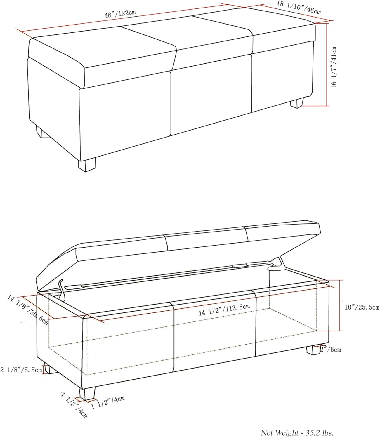 SIMPLIHOME Avalon Storage Ottoman Bench - 48