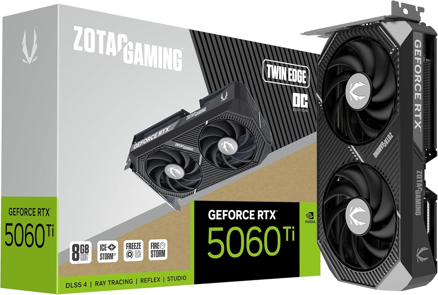 ZOTAC Gaming GeForce RTX 5060 Ti 8GB Twin Edge OC DLSS 4 8GB GDDR7 128-bit 28 Gbps PCIE 5.0 Gaming Graphics Card, IceStorm 2.0 Cooling, SFF-Ready, ZT-B50610H-10M