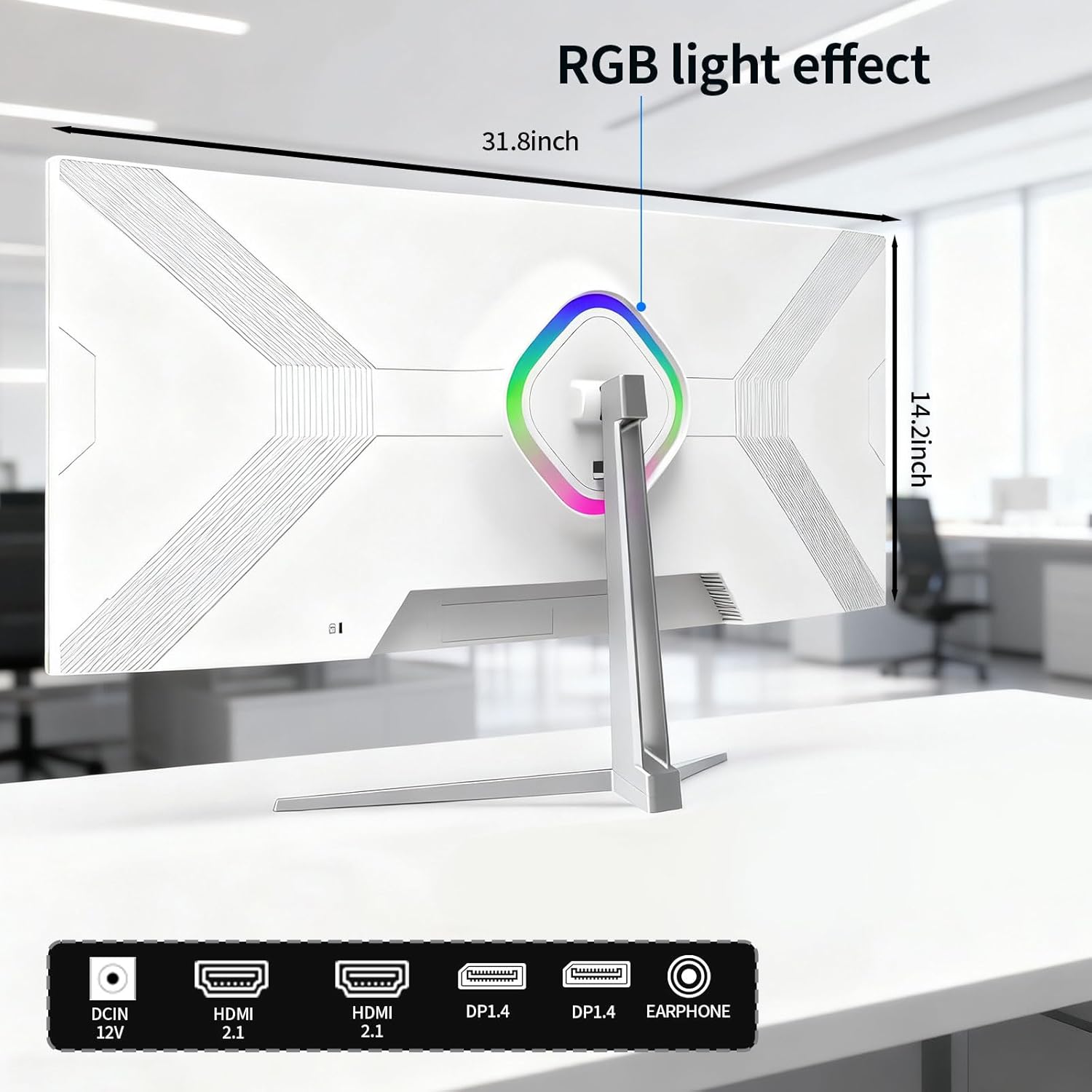ZZA 34'' Gaming Monitor-165Hz/180Hz WQHD (3440x1440P) Ultrawide 34 White Curved Monitor,FreeSync for Tear-Free Gaming,120% sRGB, HDMI 2.1 & DP 1.4,PBP Mode,Wall Mountable
