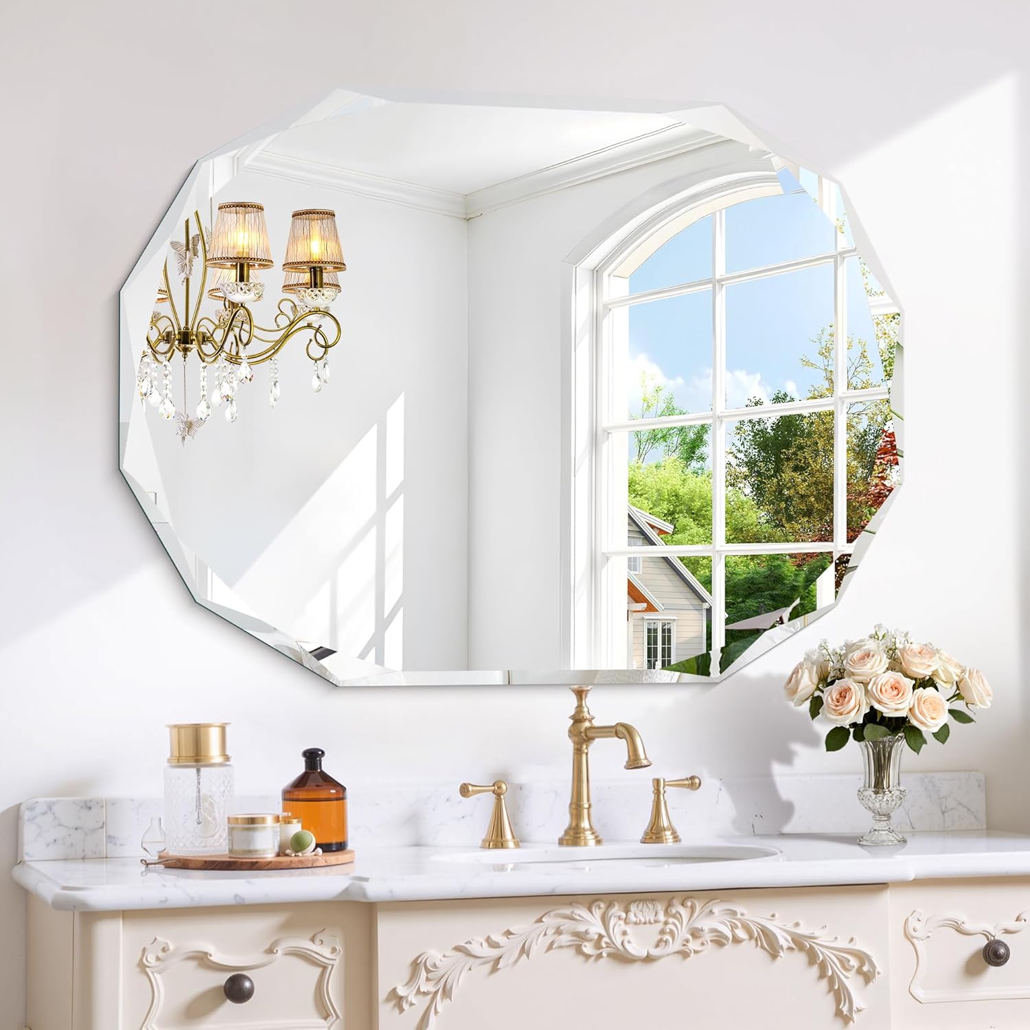 GLASHOM Frameless Bathroom Mirror, 30x40 inch Frameless Wall Mirrors Beveled Edge Wall Mounted, Oval Mirror for Bathroom, Living Room, Over Sink, Entryway Mirror Horizontal or Vertical