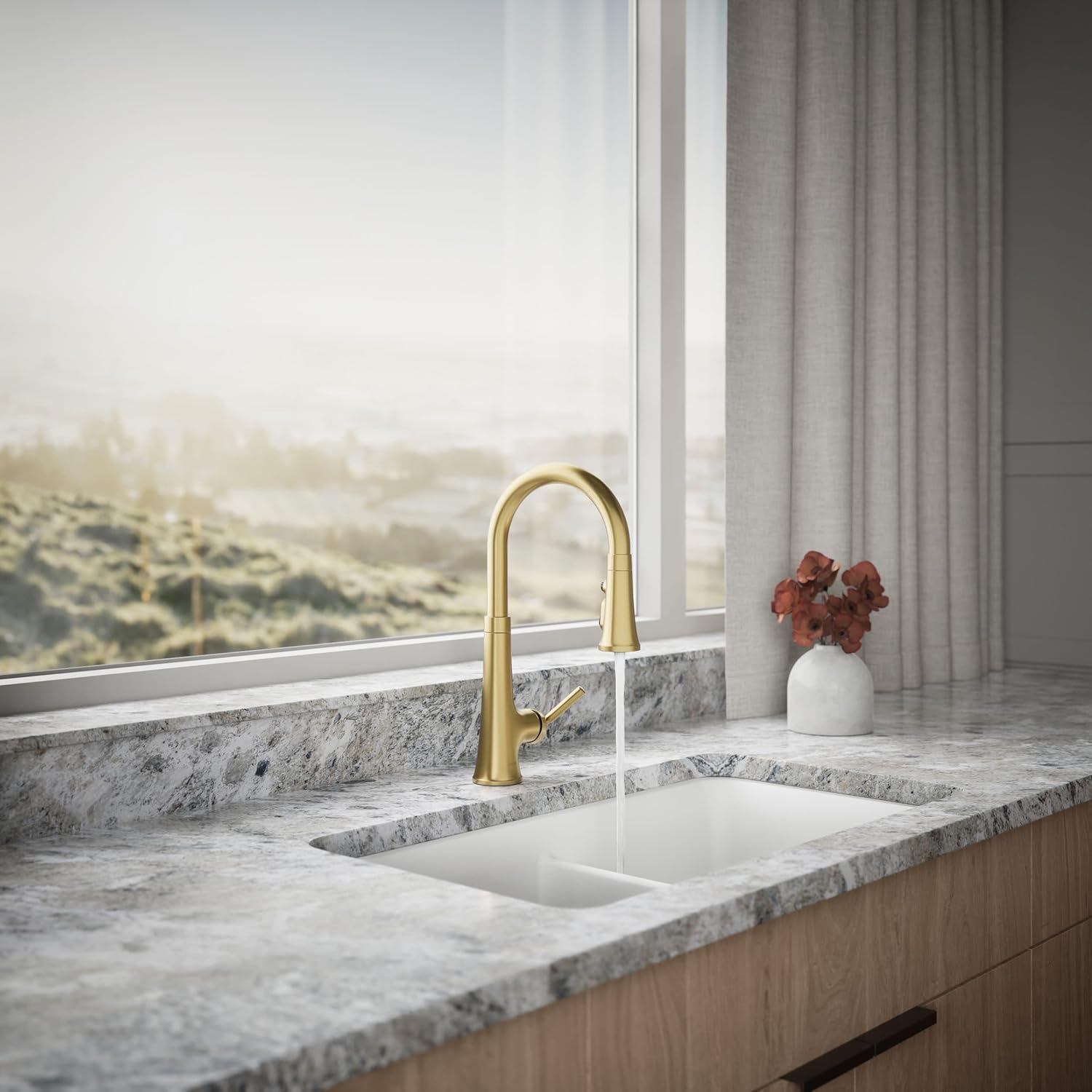 Kohler 23764-2MB Tone Pull Down Kitchen Faucet, Kitchen Sink Faucets with Pull Down Sprayer, Vibrant Brushed Moderne Brass