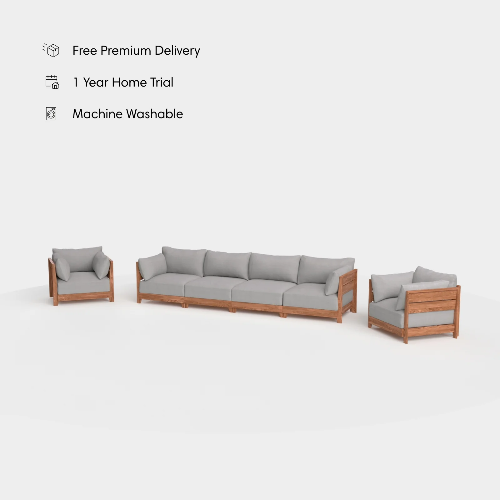 Dwell™ Modular Teak Outdoor 4-Seater Sofa + Armchair Set | Classic Canvas in Stone Gray
