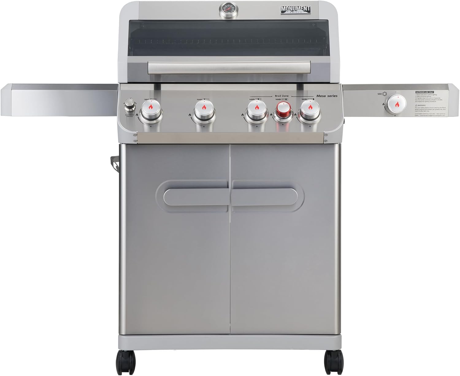 Monument Grills Mesa Series, 4+1 Outdoor Barbecue Stainless Steel Propane Gas Grill, 4 Burners & 1 Side Burner 62,000 BTU Patio Garden Barbecue Grill with Knob Controls, Mesa415BZ