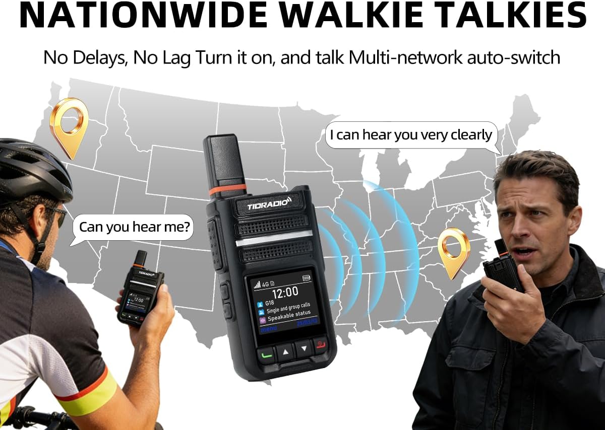 TIDRADIO Rapid Global Walkie Talkies Unlimited Range, TD-G18 PoC Radios Long Range, 4G LTE Nationwide PTT Two Way Radios Long Distance 6000+Miles for Family Logistics Company-2pcs with SIM Card