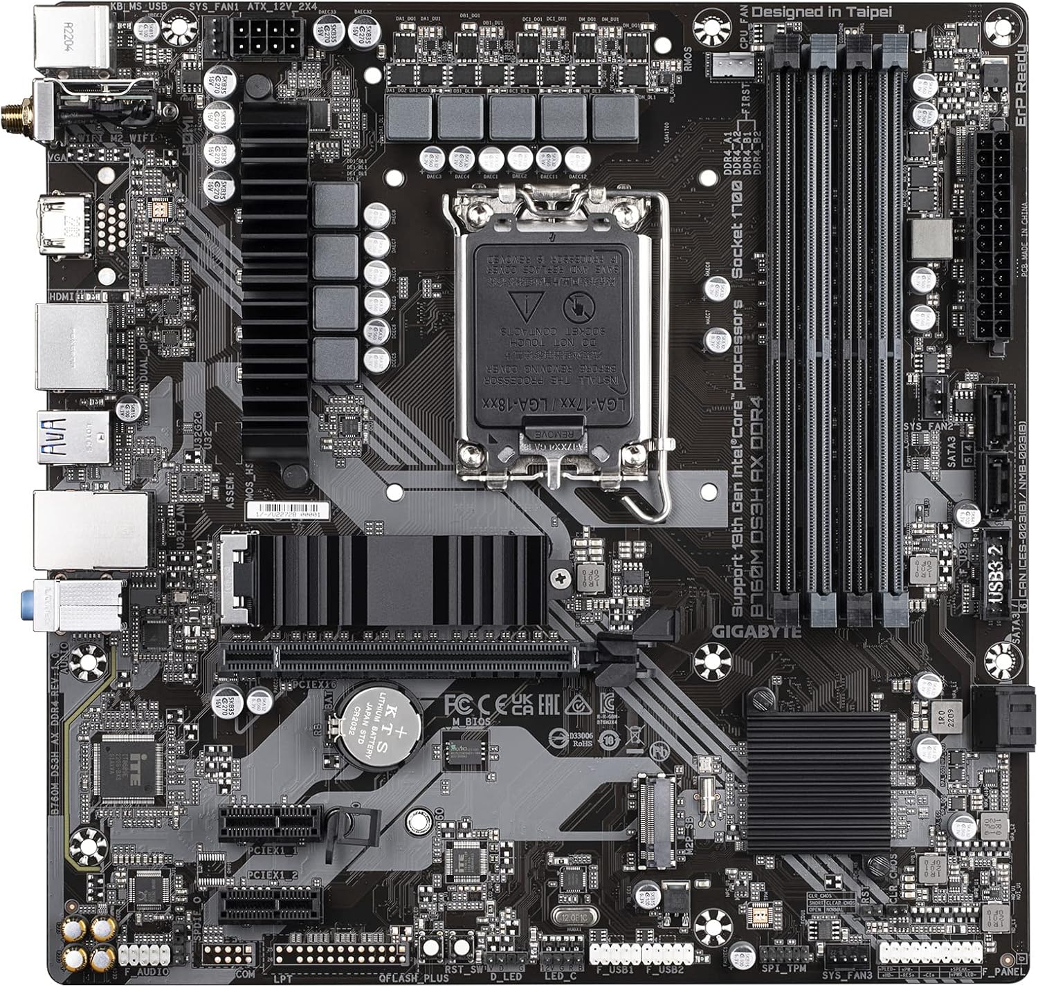 GIGABYTE B760M DS3H AX DDR4 Intel LGA 1700 mATX Motherboard, Support Intel Core 14th/13th/12th Gen, DDR4, 6+2+1 Power Phase, 2X M.2, PCIe 4.0, USB-C, WIFI6E, 2.5GbE LAN, Q-Flash Plus, PCIe EZ-Latch