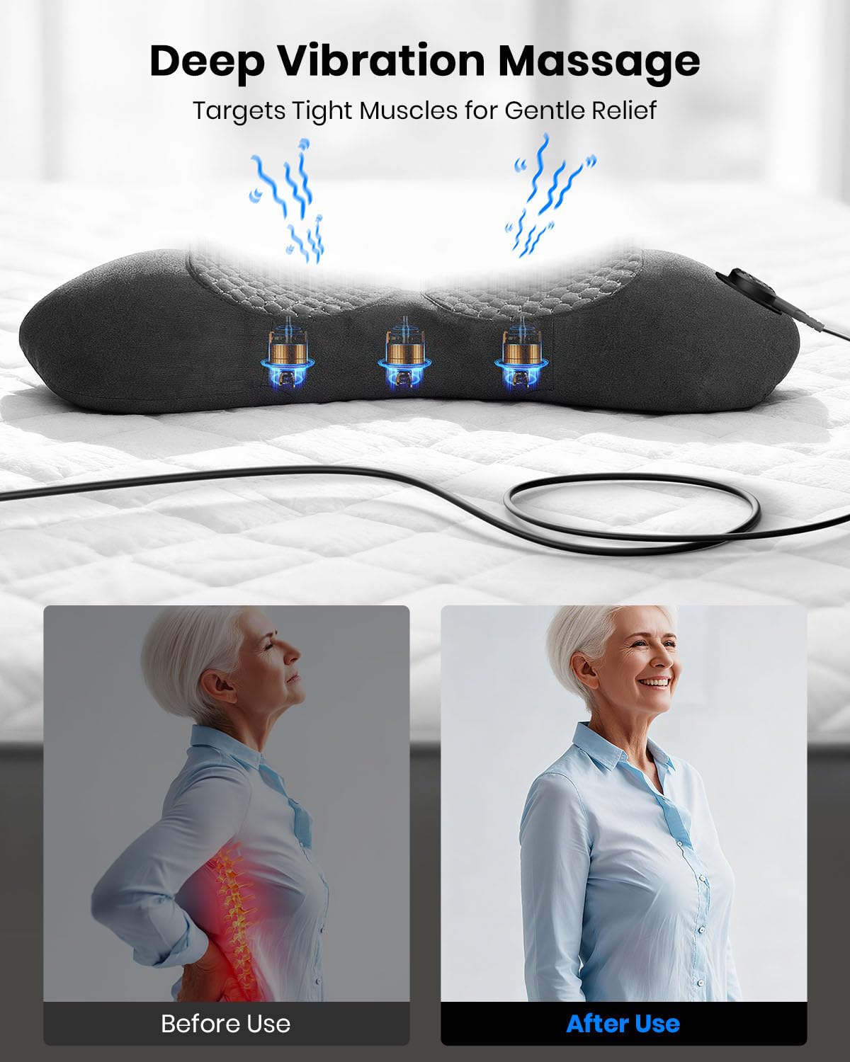 SWANCODE Triple Fusion Back Massager, 3-in-1 Heat & Vibration