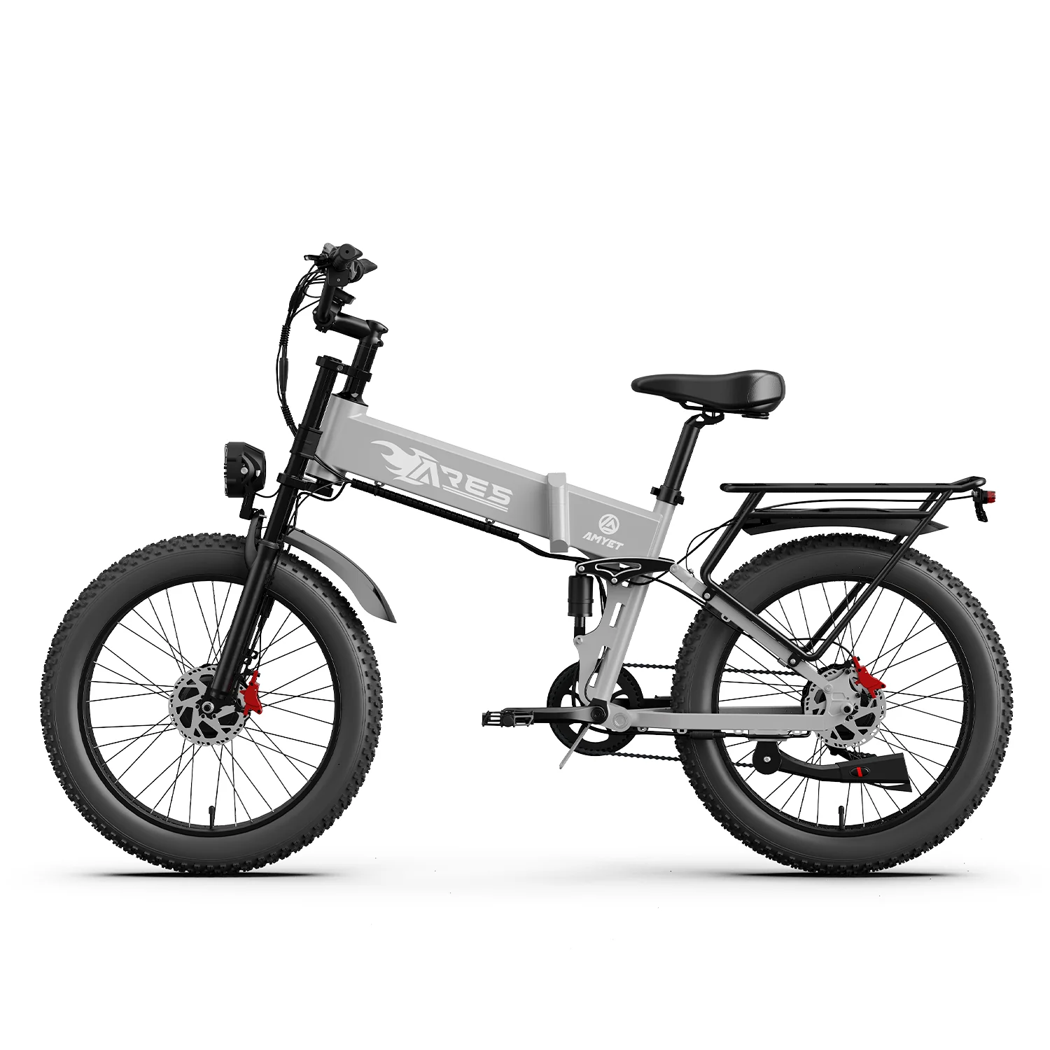 Bicicleta elétrica dobrável de montanha AMYET Ares com motor duplo de 2*1000W, 52V/20Ah - Cinza
