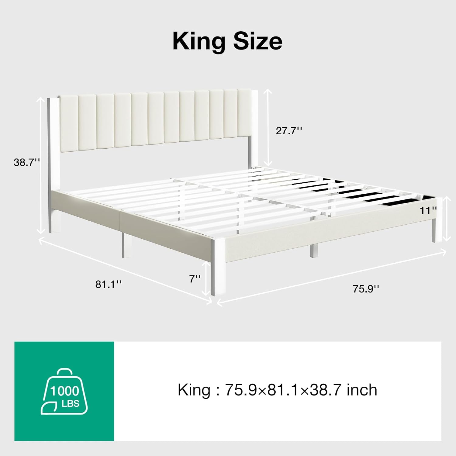 Novilla King Bed Frame with Piano Keys Headboard and Footboard, Metal Platform Bed Frames King Size, No Box Spring Needed, Easy Assembly, Steel Slats Support, Velvet White