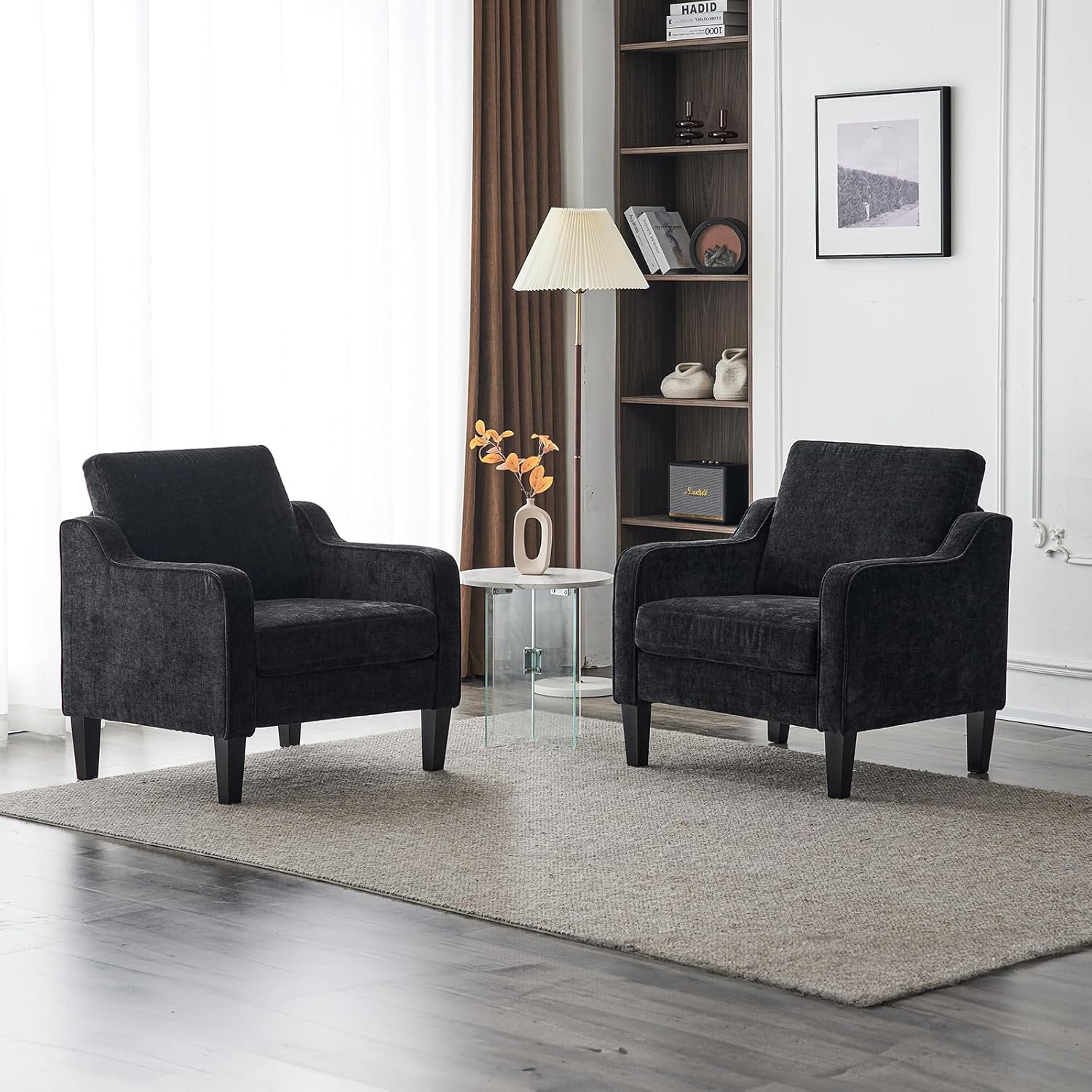 VINGLI Living Room Chairs Set of 2, Black Accent Chair 5.5