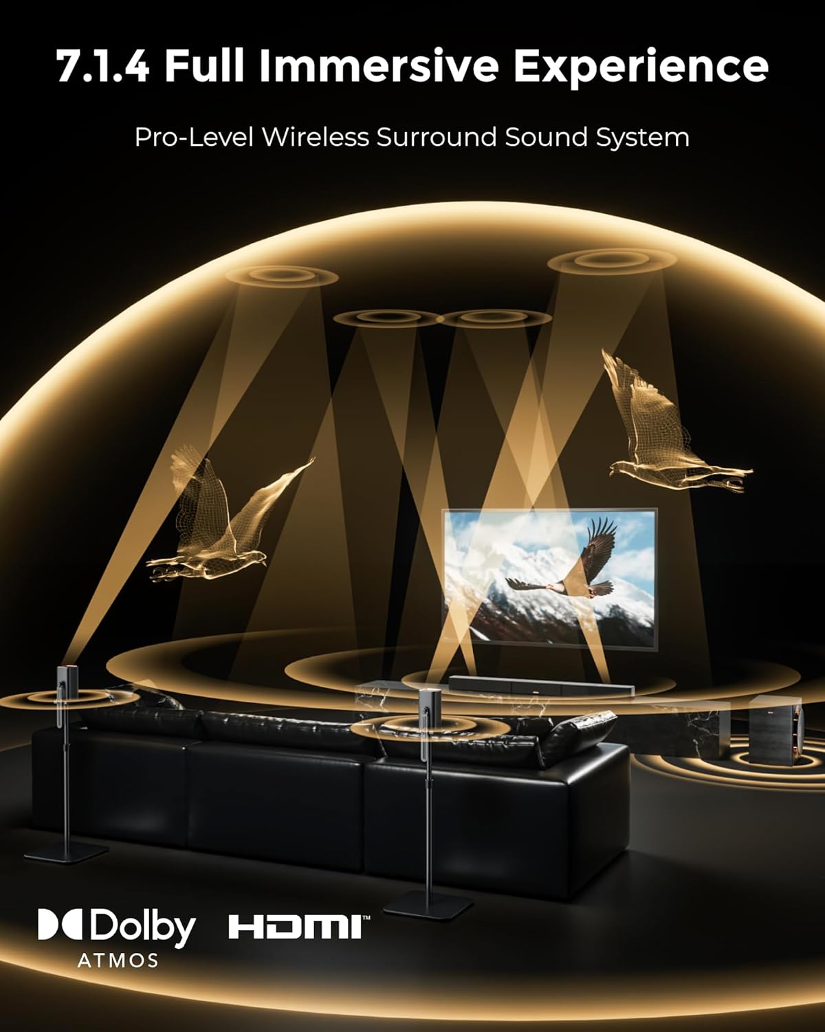 ULTIMEA Skywave X70 7.1.4ch Professional Wireless Surround Sound System for TV w/Dolby Atmos, 980W Sound Bar with 10