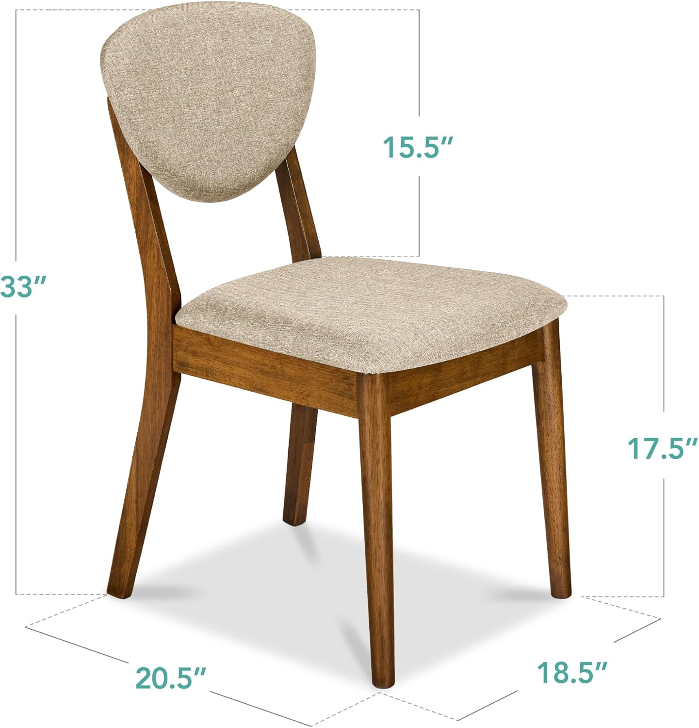 Best Choice Products Dining Chairs Set of 2, Mid-Century Modern Upholstered Wood, Armless w/Seat Cushion, Padded Backrest - Walnut/Oatmeal