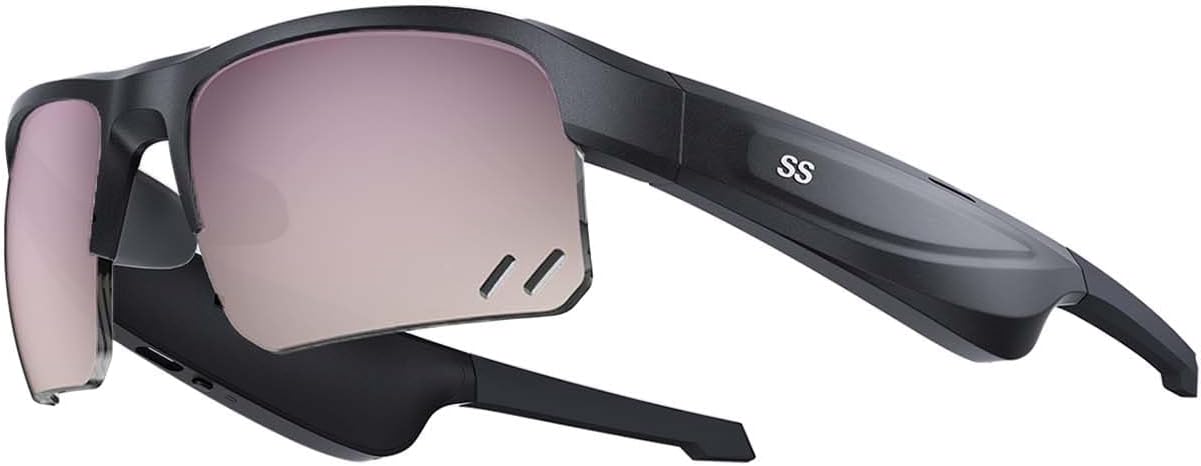 Sports Audio Sunglasses, Smart Bluetooth Glasses for Cycling, Running and Hiking. Black Frame & Transition AR Purple.