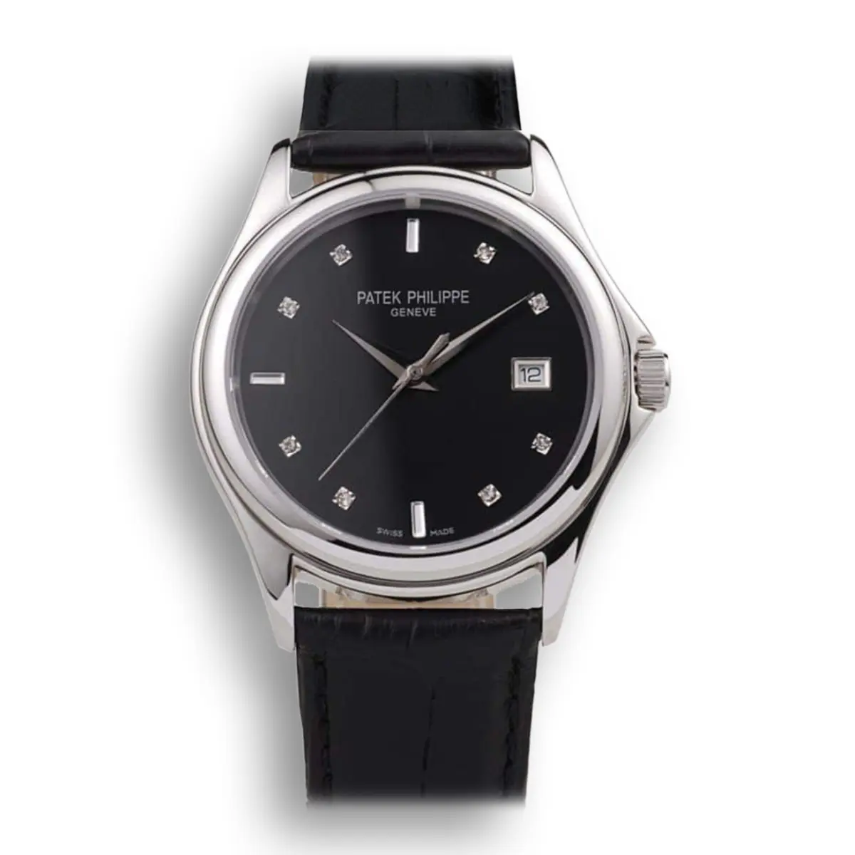 Geneve Calatrava Crystal Studded Dial Black 38 mm, Stainless Steel