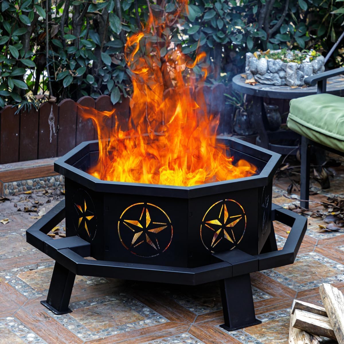 Verdeluxe 35 Inch Octagonal Fire Pit,Outdoor Fire Pit,Wood Burning Firepit for Bonfire,Firepits for Outside,Camping, Backyard, Patio,Bonfire,Garden