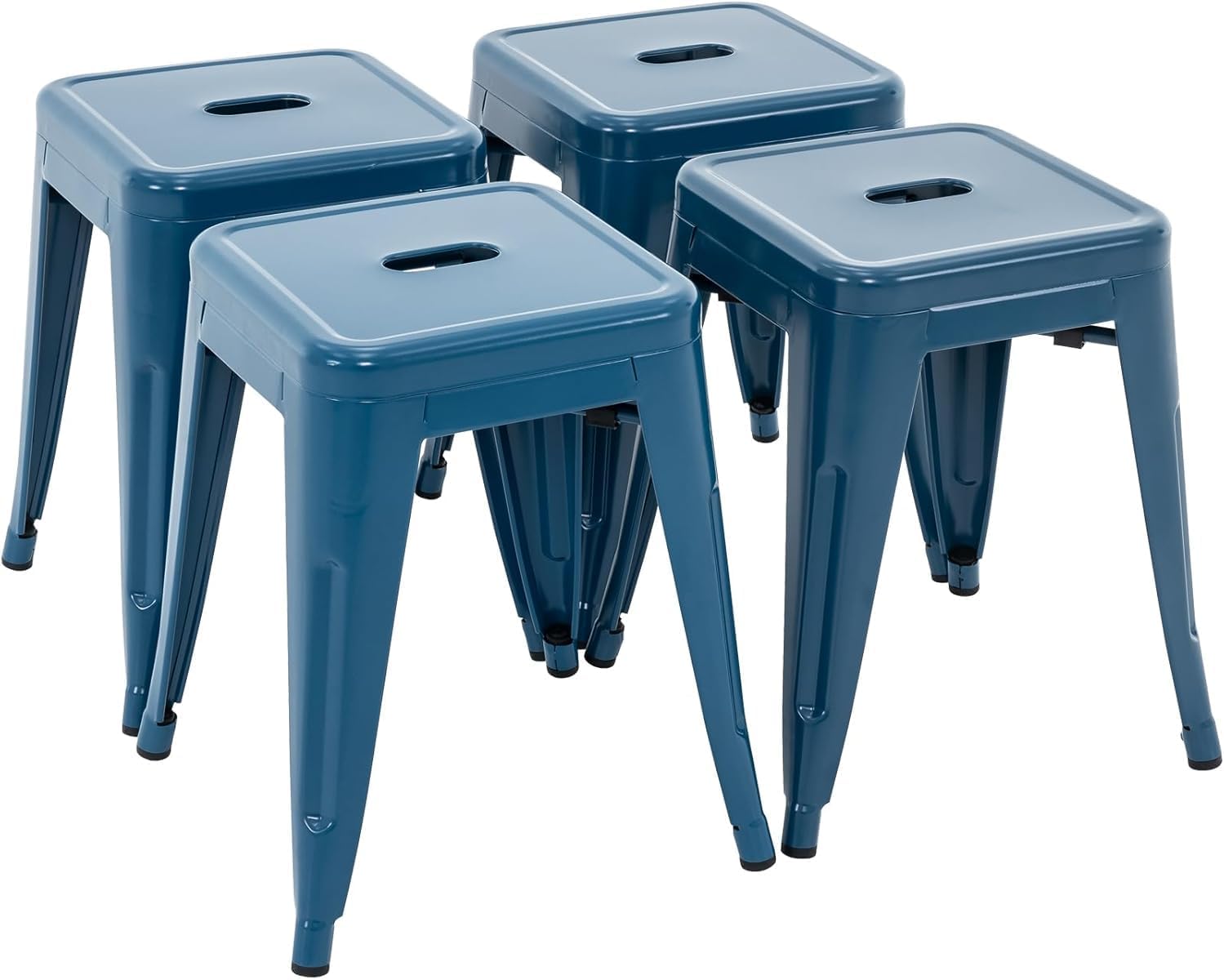 Vogue Furniture Direct 18 inch Industrial Metal Bar Stools, Counter Height Industrial Stools, Stackable Backless Design for Kitchen Island, Bar & Patio, Indoor/Outdoor Use (4, Deep Blue)