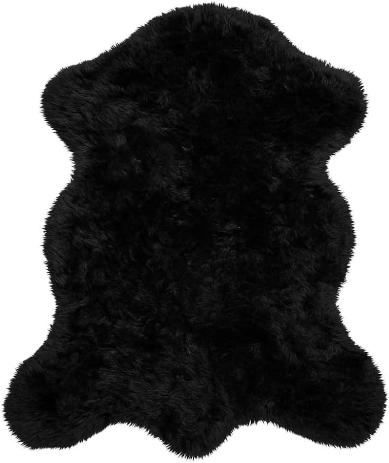 Silky Soft Faux Fur Rug, 5 ft. x 7 ft. Black Fluffy, Made in France, Sheepskin Area, Shaggy Rug for Living Room, Bedroom, Kid's Room, or Nursery, Home Décor Accent with with Non-Slip Backing