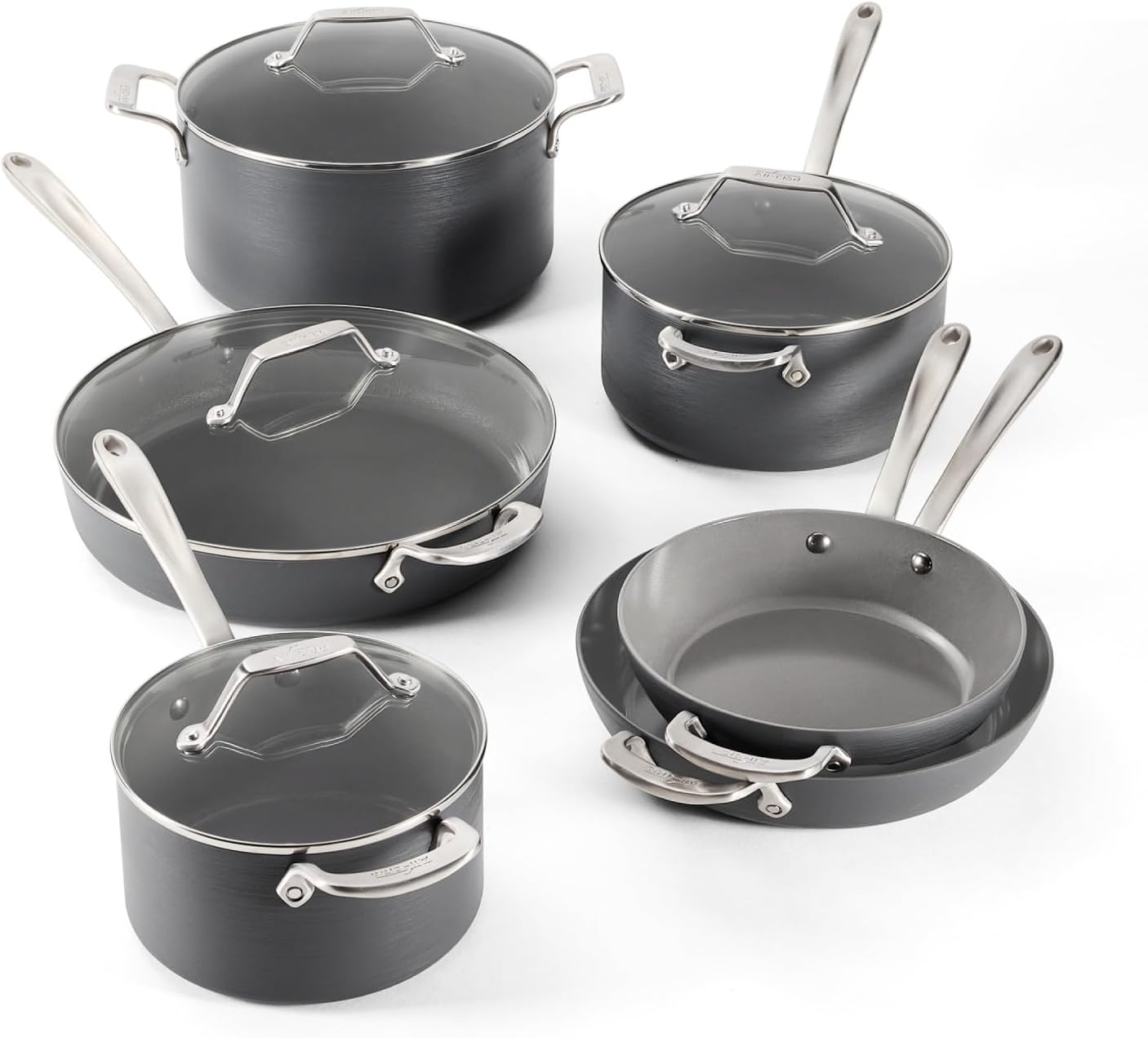 All-Clad HA1® Ceramic Nonstick, 10 Piece Cookware Set - Oven Safe up to 450° & Compatible with All Stovetops (Gas, Electric & Induction), Light Grey