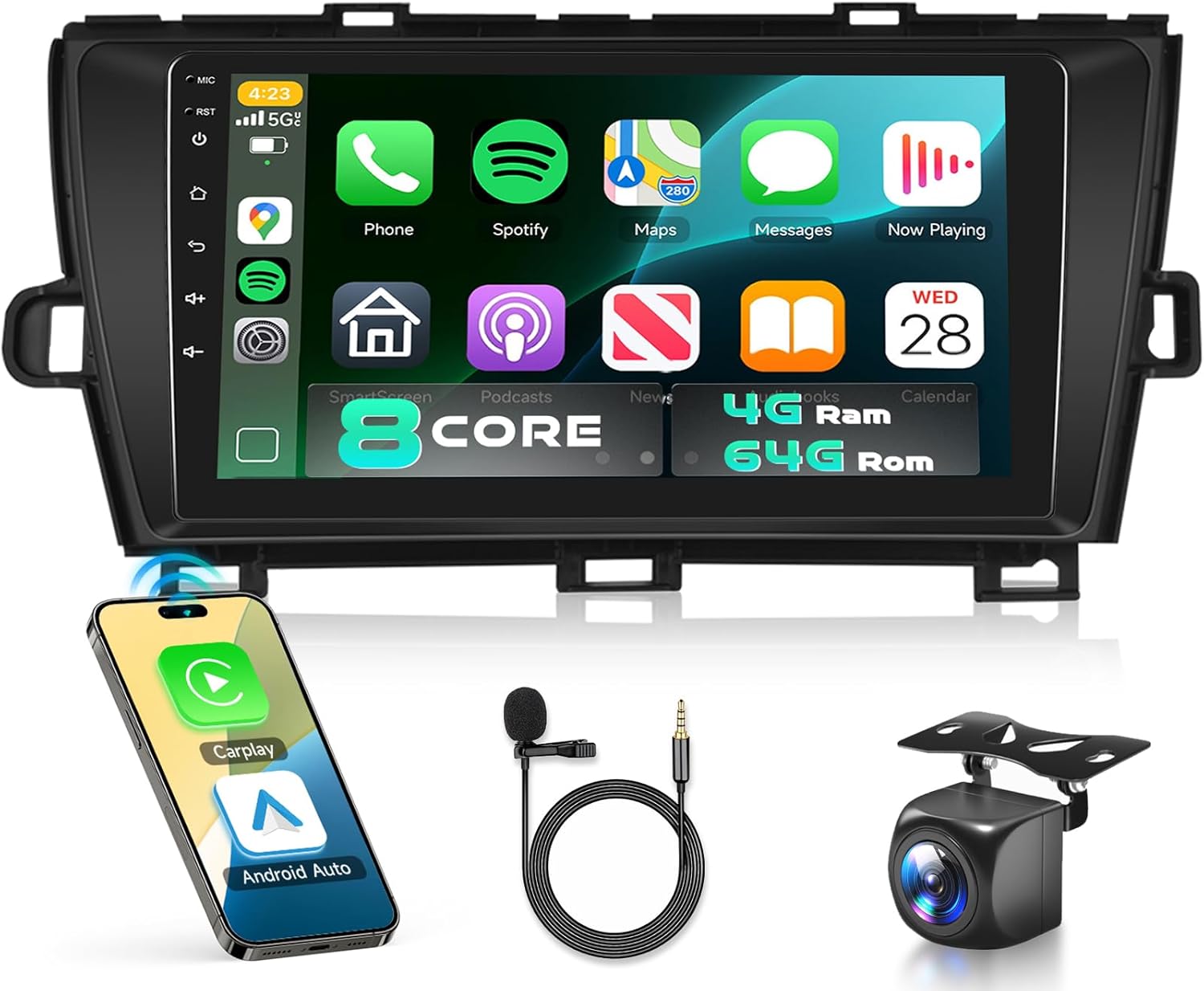 for Toyota Prius 2010-2015 Car Stereo Radio with Snapdragon 8 Core 4GB+64GB 9 Inch IPS Touchscreen Wireless Carplay/Android Auto DSP Hi-Res 5/6GhzWiFi GPS Android 13 FM/RDS SWC Camera